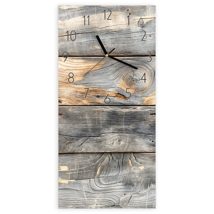 Wanduhr Vintage Holzplanken aus Glas – Hochformat 30 × 60 cm mit Ziffernblatt Elegant