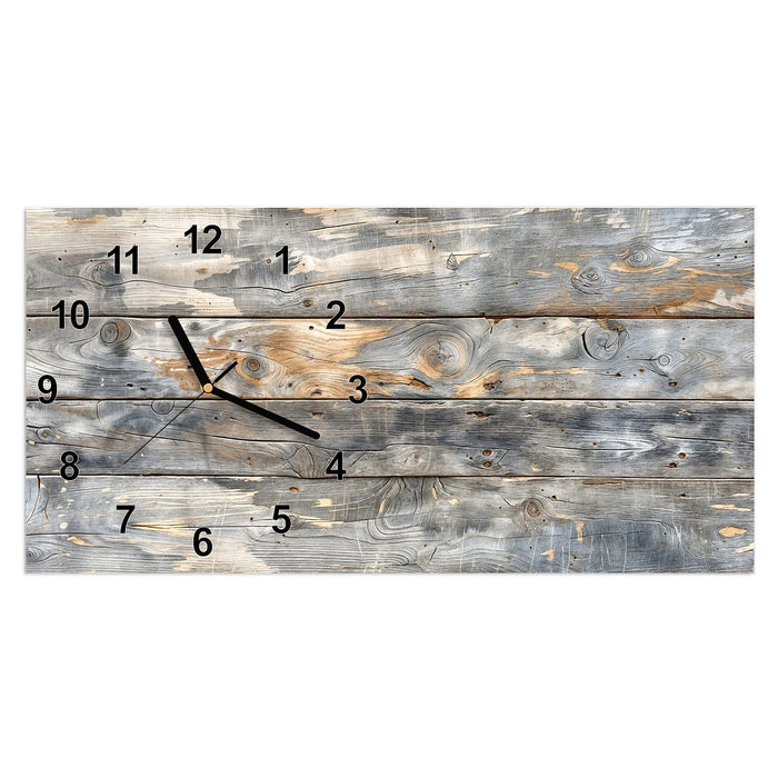 Wanduhr Vintage Holzplanken aus Glas – Querformat 60 × 30 cm mit Ziffernblatt Modern
