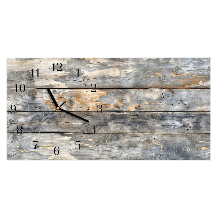 Wanduhr Vintage Holzplanken aus Glas – Querformat 60 × 30 cm mit Ziffernblatt Klassisch