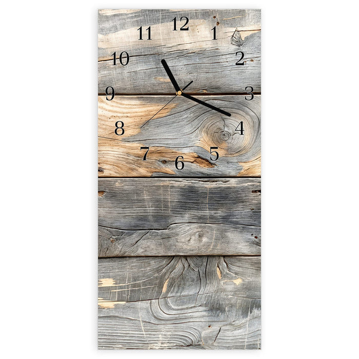 Wanduhr Vintage Holzplanken aus Glas – Hochformat 30 × 60 cm mit Ziffernblatt Klassisch