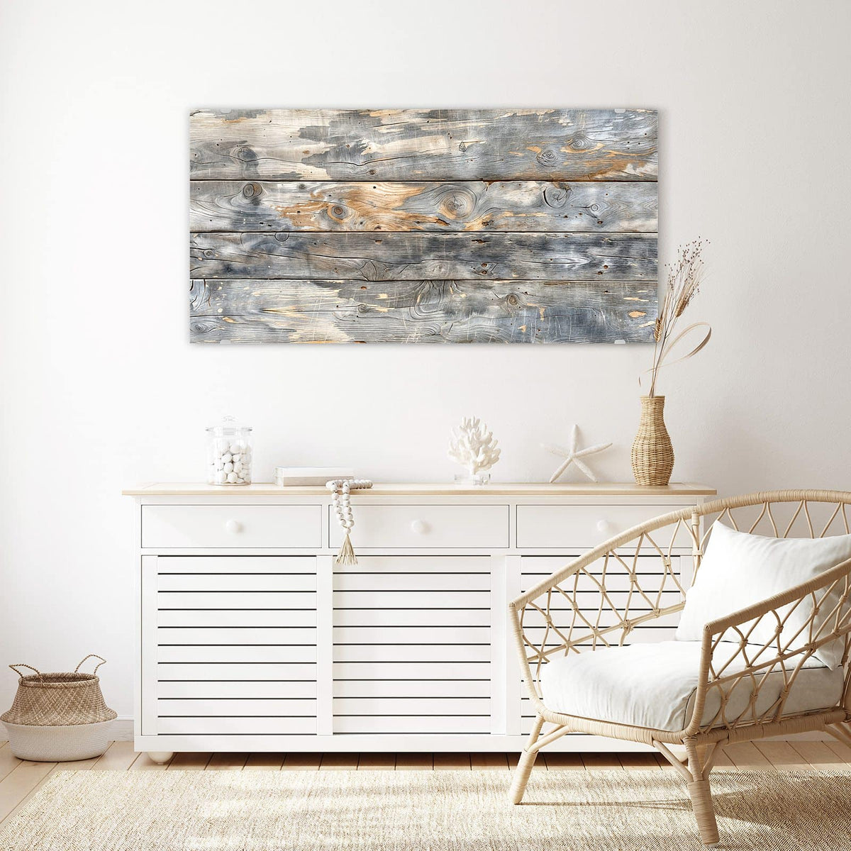 Echtglas, 4 mm – kein Acryl, keine Folie – Wandbild - Graue Holzplanken - Querformat