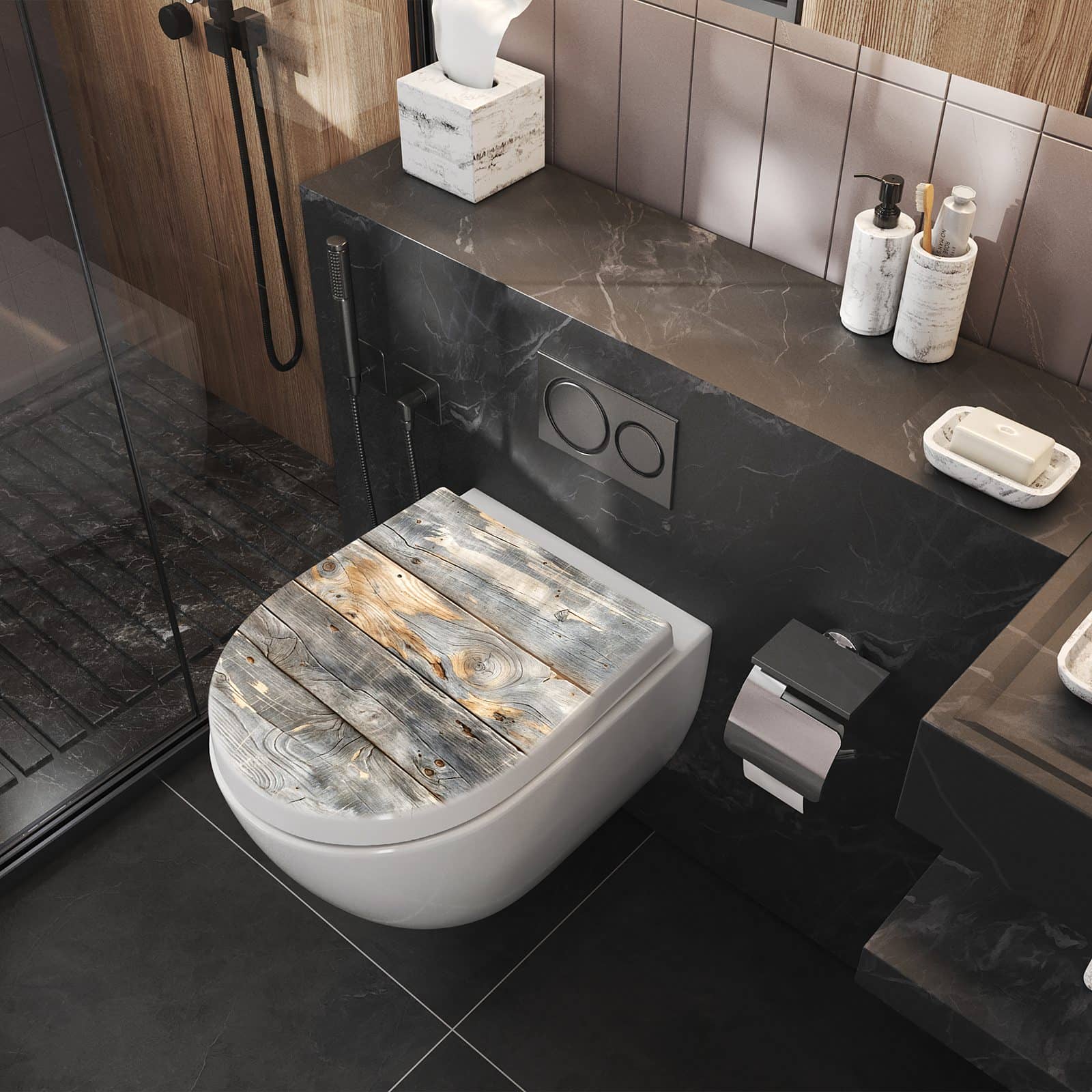 WC-Sitz mit Absenkautomatik Vintage Holzplanken