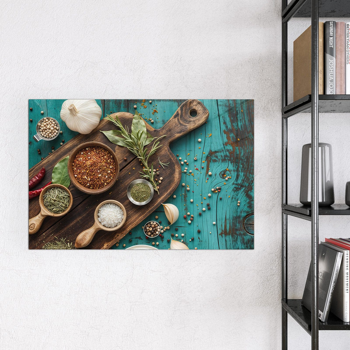 9 Größen – von 30 × 30 bis 120 × 90 cm – Magnettafel - Gewürze auf Türkis
