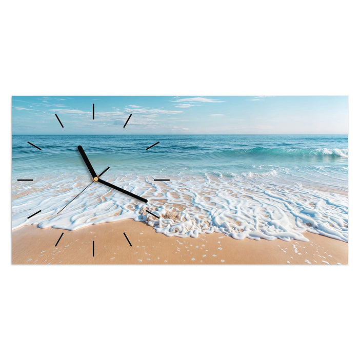 Wanduhr Tropischer Strand aus Glas – Querformat 60 × 30 cm mit Ziffernblatt Linie