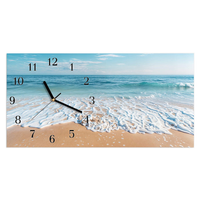 Wanduhr Tropischer Strand aus Glas – Querformat 60 × 30 cm mit Ziffernblatt Klassisch