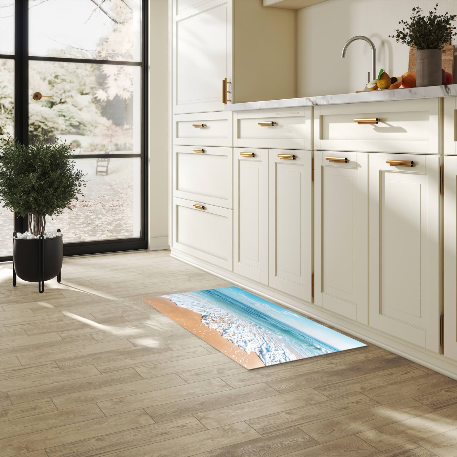 Küchenteppich mit Motiv Tropischer Strand für Ordnung in heller Küche