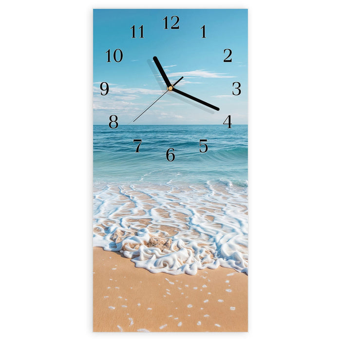 Wanduhr Tropischer Strand aus Glas – Hochformat 30 × 60 cm mit Ziffernblatt Klassisch
