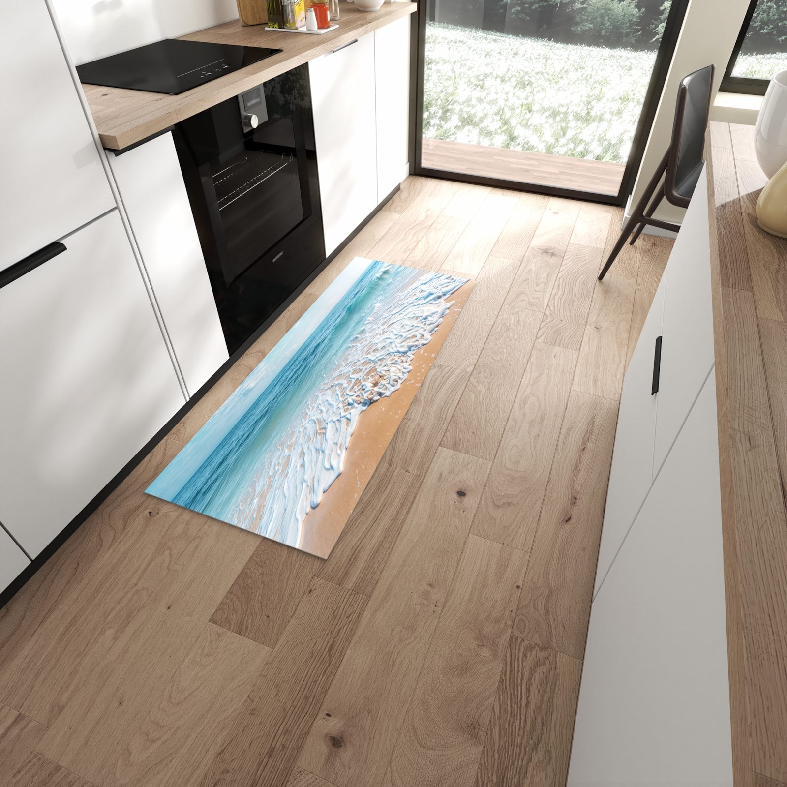 Schmutzabweisender Küchenteppich mit Motiv Tropischer Strand in moderner Küche #grösse_60 x 150 cm