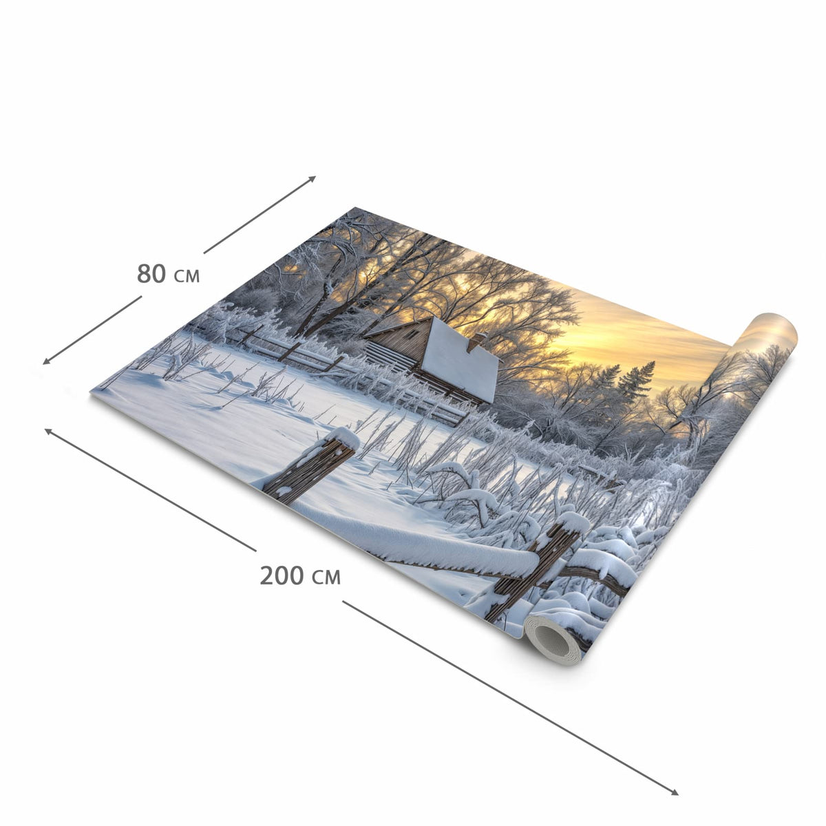 Küchenteppich mit Motiv Verschneites Landhaus in der Grösse 60x120 cm für sichere Aufbewahrung