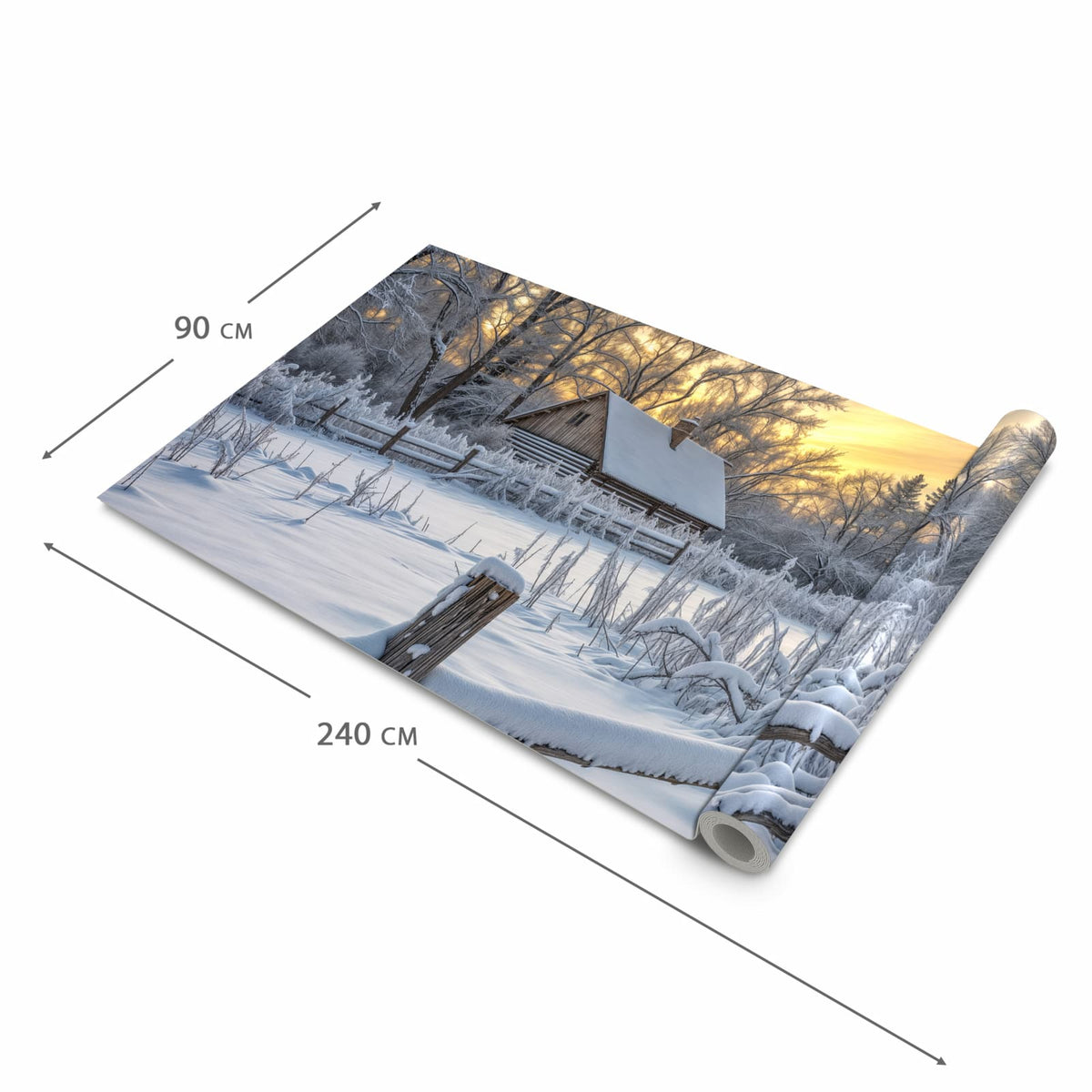 Komfortabler Küchenteppich mit Motiv Verschneites Landhaus in der Grösse 60x120 cm