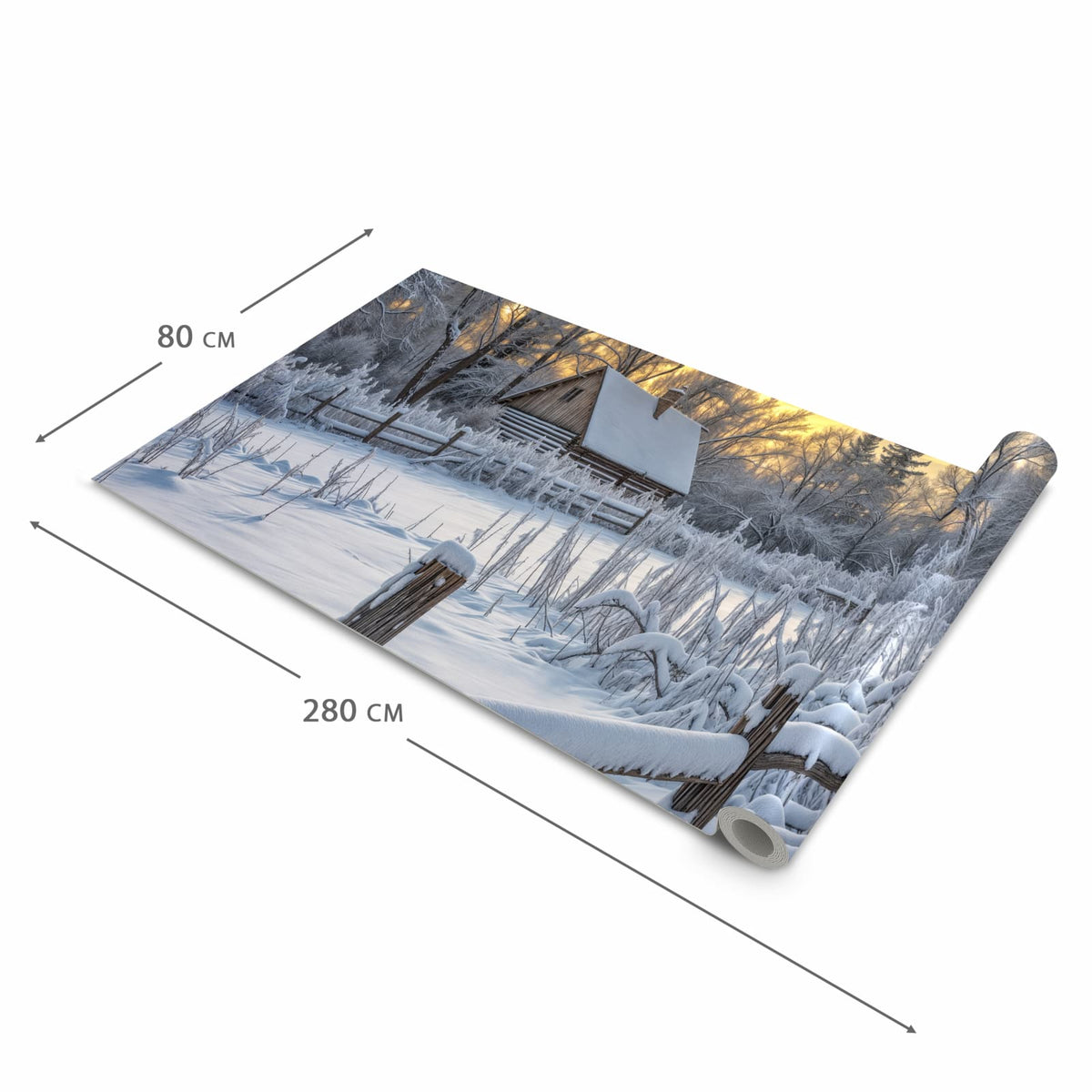 Geräuschdämpfender Küchenteppich mit Motiv Verschneites Landhaus in der Grösse 60x120 cm
