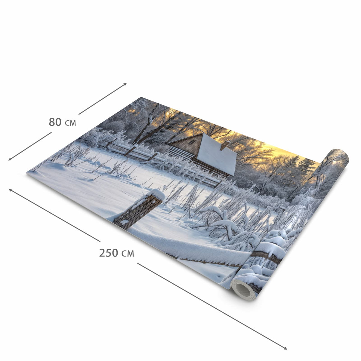 Zeitsparender Küchenteppich mit Motiv Verschneites Landhaus in der Grösse 60x120 cm