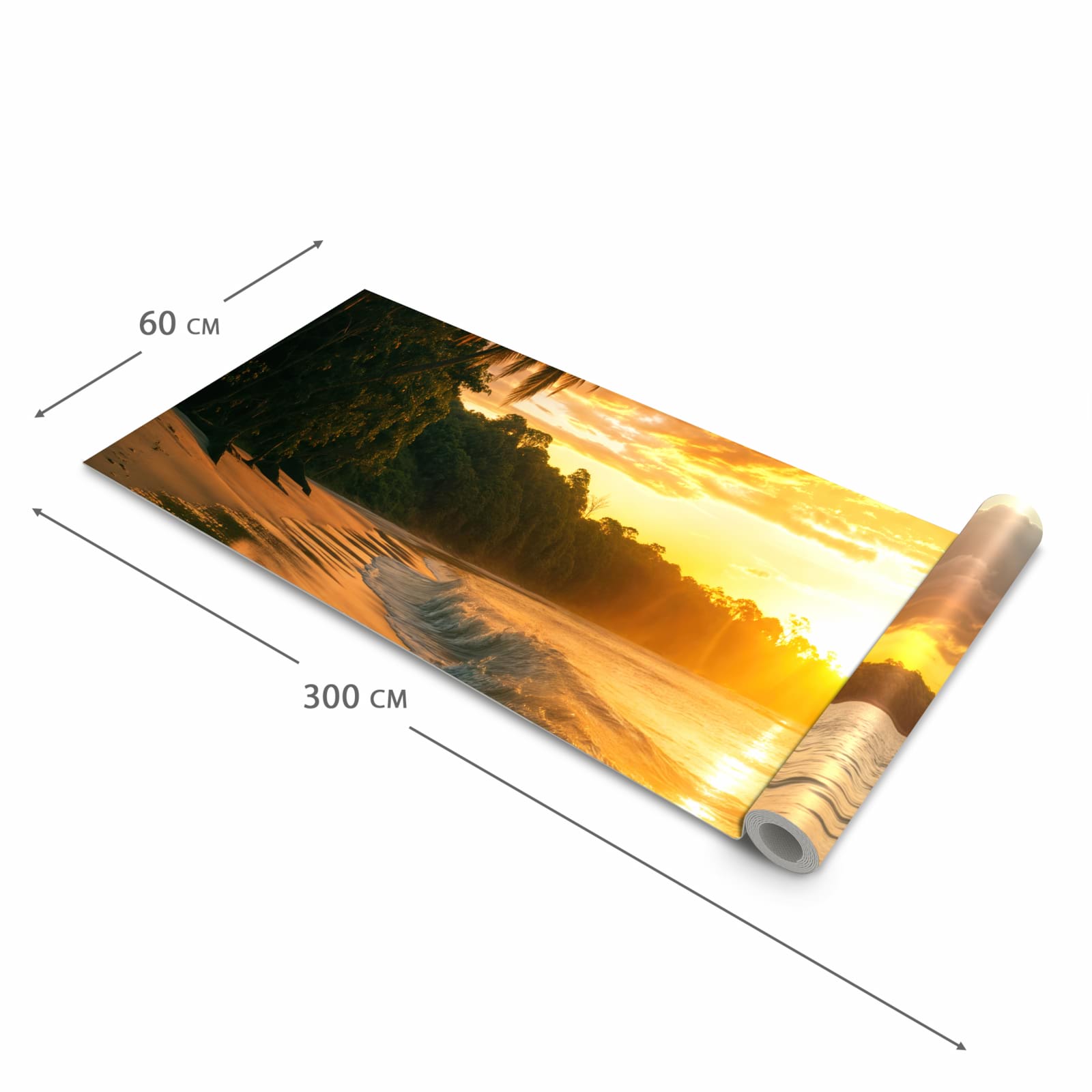 Komfortabler waschbarer Küchenteppich mit Motiv Sonnenuntergang Strand in der Grösse 60x120 cm