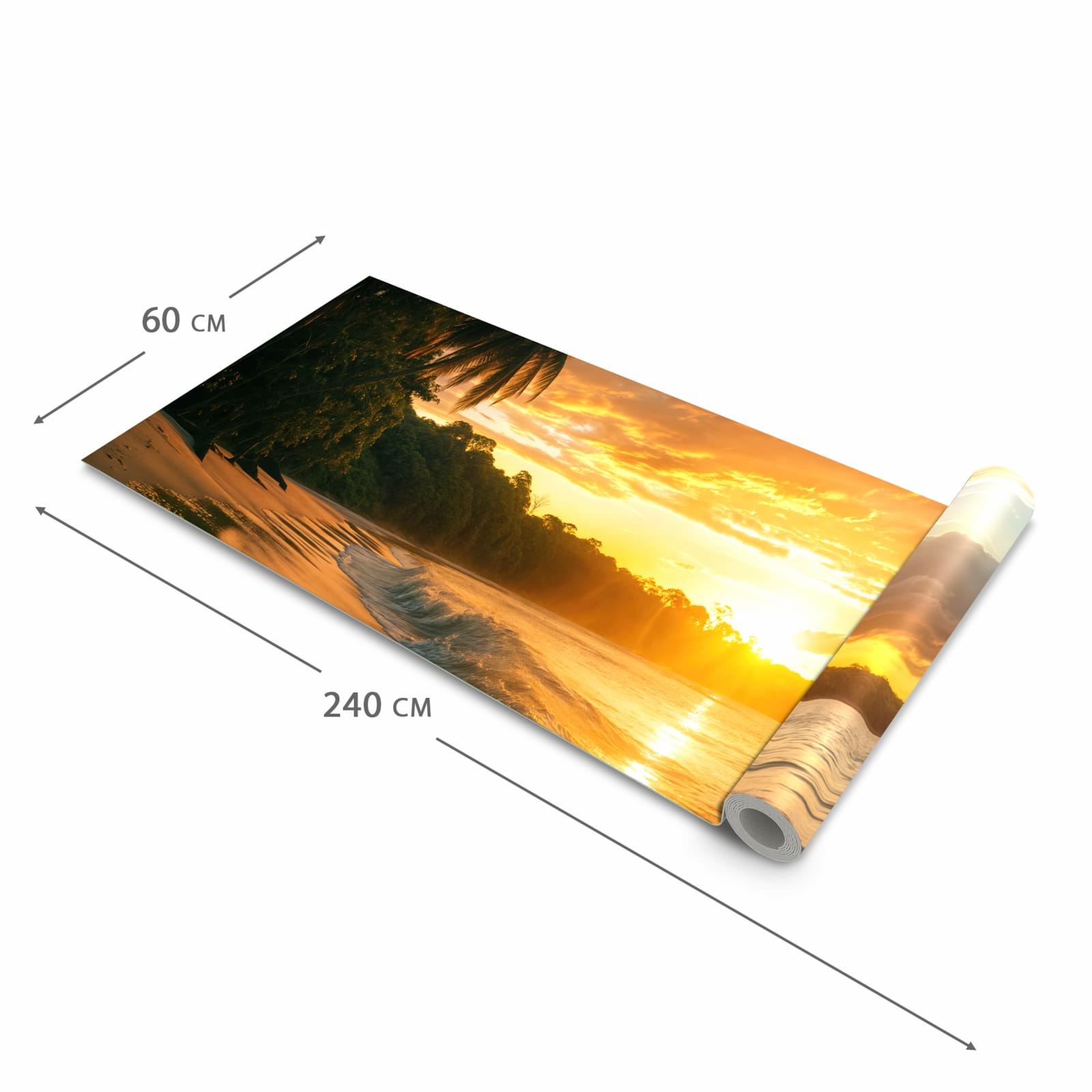 Flacher großer Küchenteppich mit Motiv Sonnenuntergang Strand in der Größe 60x120 cm