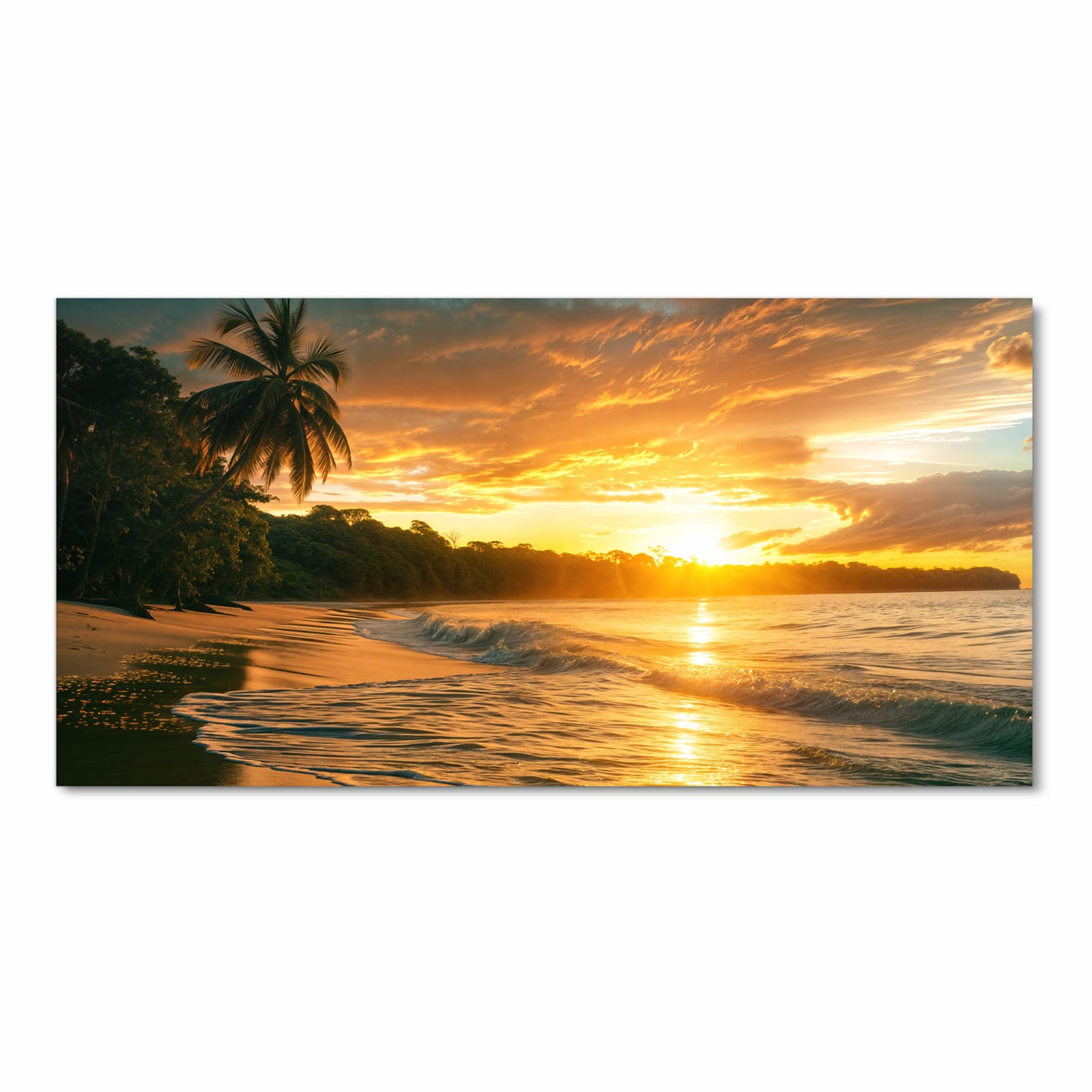 Komfortabler Küchenteppich mit Motiv Sonnenuntergang Strand in Frontansicht für angenehmes Stehen