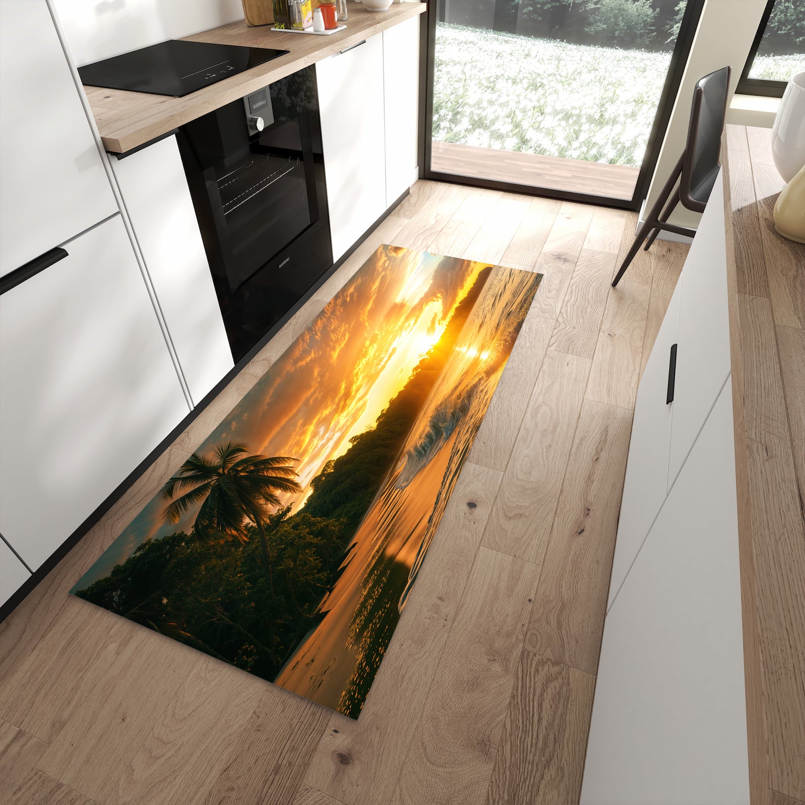 Küchenteppich mit Motiv Sonnenuntergang Strand für angenehmes Stehen in moderner Küche
