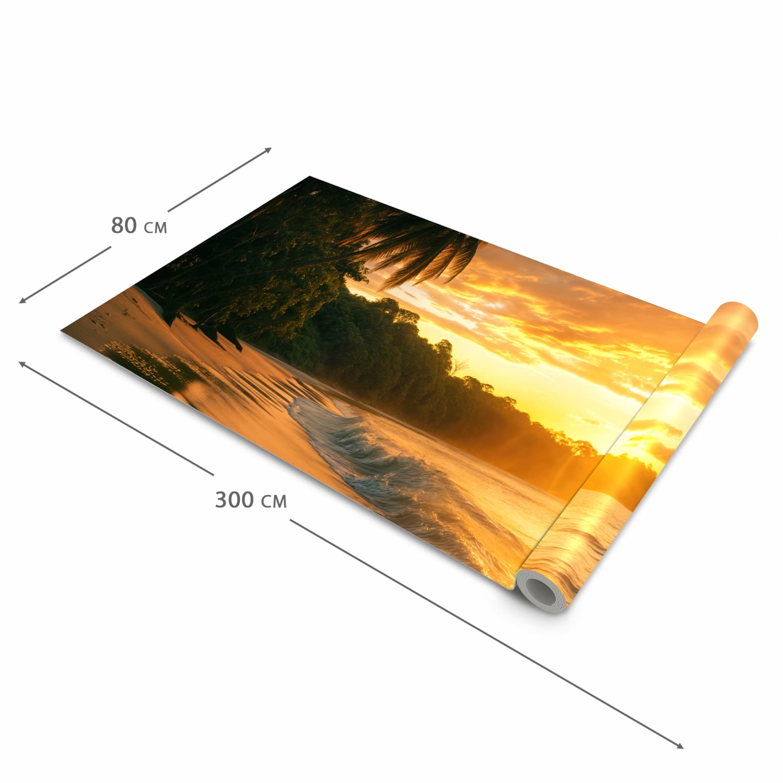 Strapazierfähiger rutschfester Küchenläufer mit Motiv Sonnenuntergang Strand in der Größe 60x120 cm