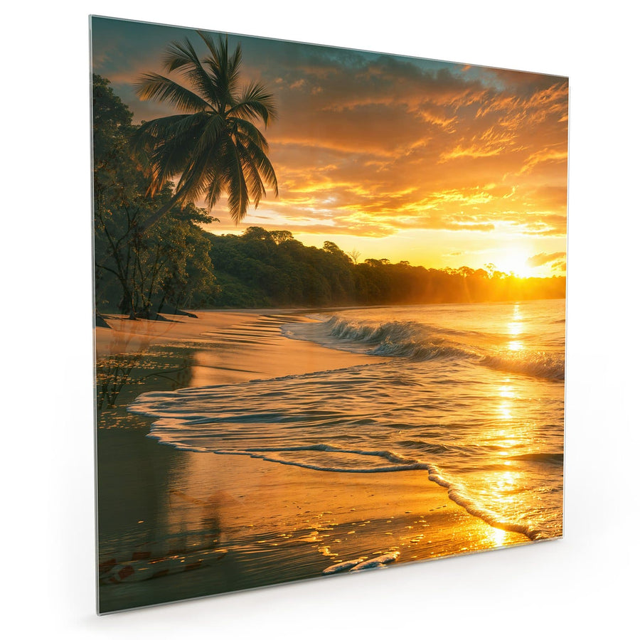 Maße Küchenrückwand Palme im Abendgold aus Glas