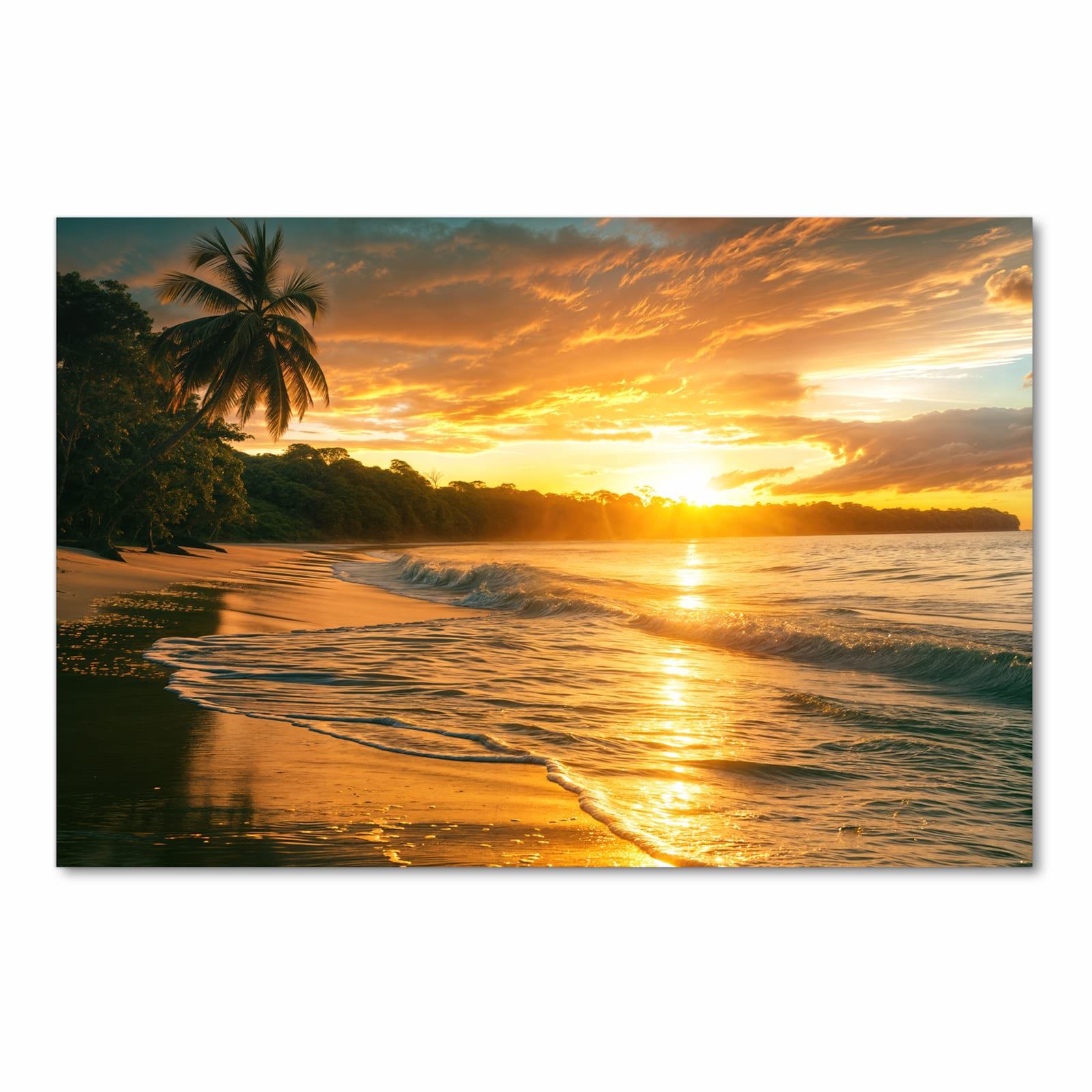 Flacher Küchenteppich mit Motiv Sonnenuntergang Strand in Frontansicht