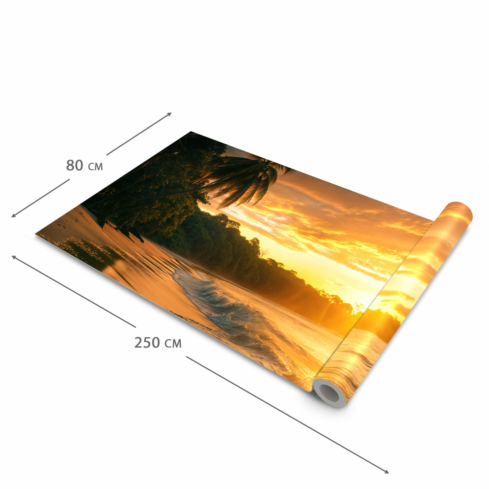 Waschbarer Küchenläufer mit Motiv Sonnenuntergang Strand in der Größe 60x120 cm, angenehme Haptik