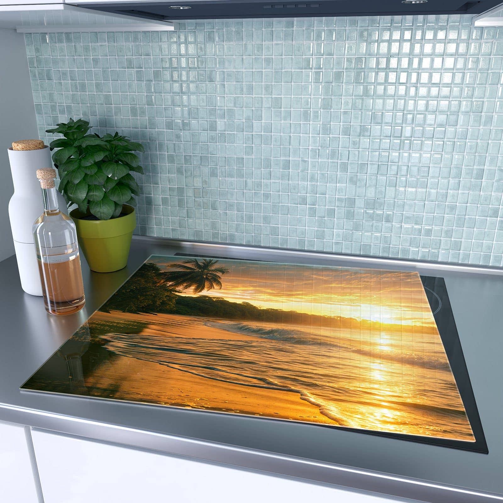 1-teilige Herdabdeckung mit Sonnenuntergang Strand-Motiv auf dem Ceranfeld