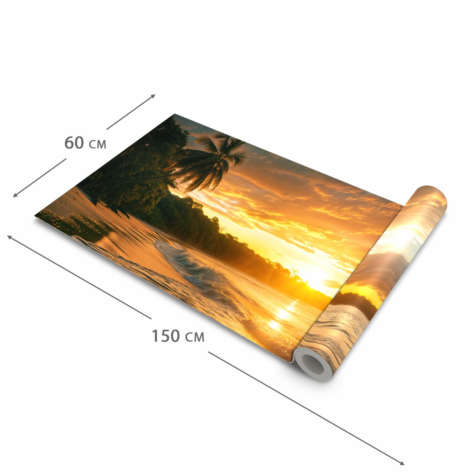 Geruchsneutraler Küchenteppich mit Motiv Sonnenuntergang Strand in der Grösse 60x120 cm zum Waschen