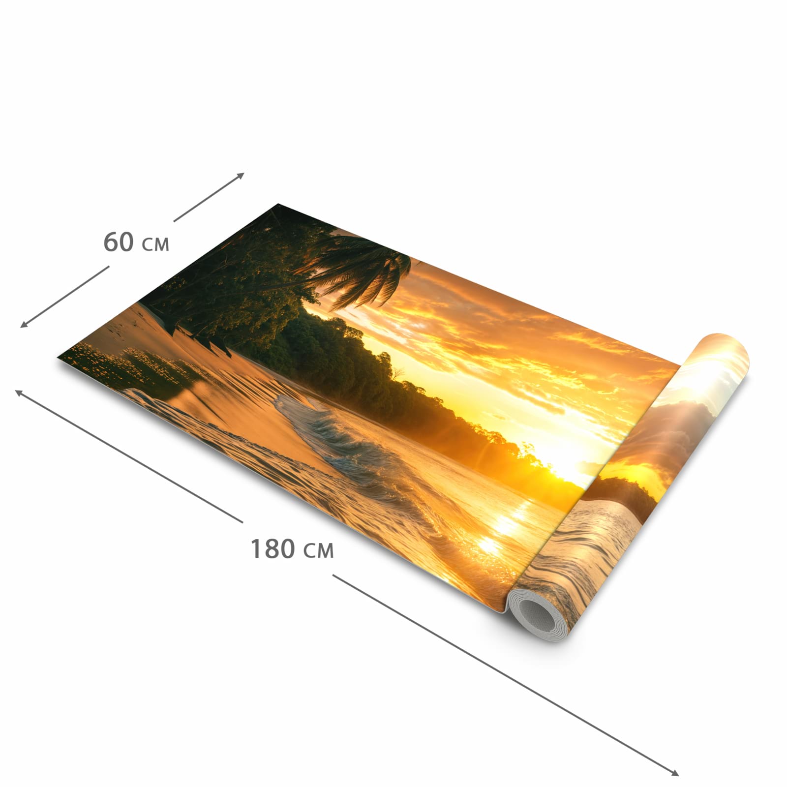 Langlebiger waschbarer Küchenteppich mit Motiv Sonnenuntergang Strand in der Größe 60x120 cm