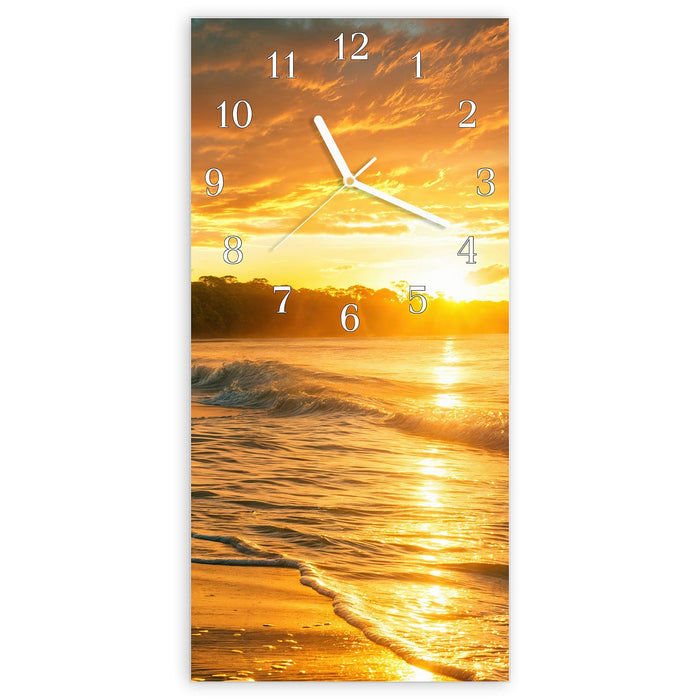 Wanduhr Sonnenuntergang Strand aus Glas – Hochformat 30 × 60 cm mit Ziffernblatt Klassisch