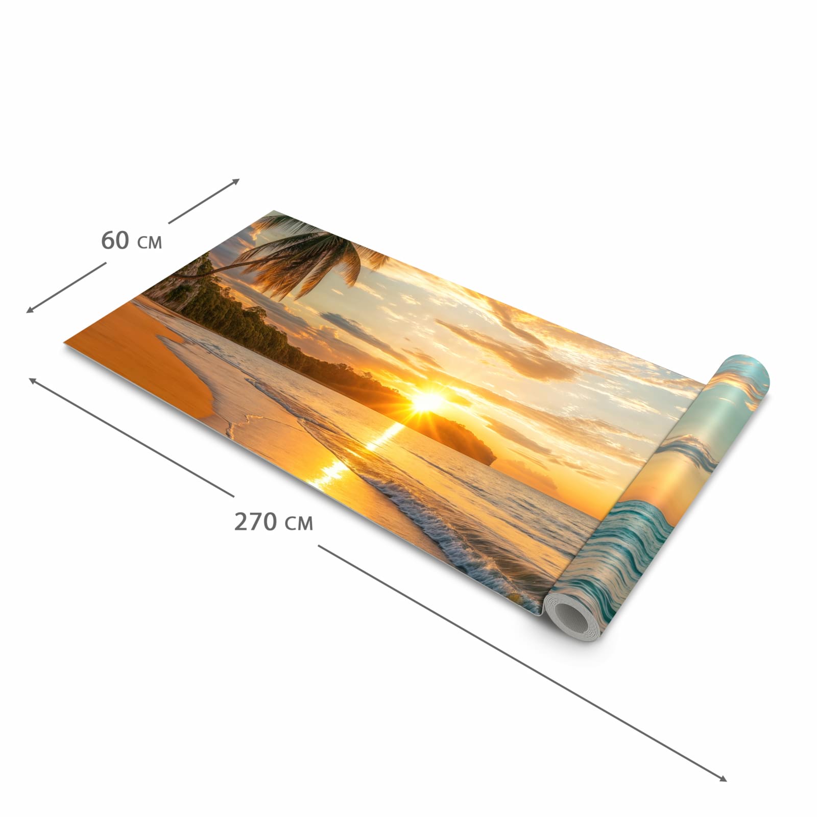 Bodenschonender großer Küchenteppich mit Motiv Strand von Sonnenuntergang in der Größe 90x240 cm