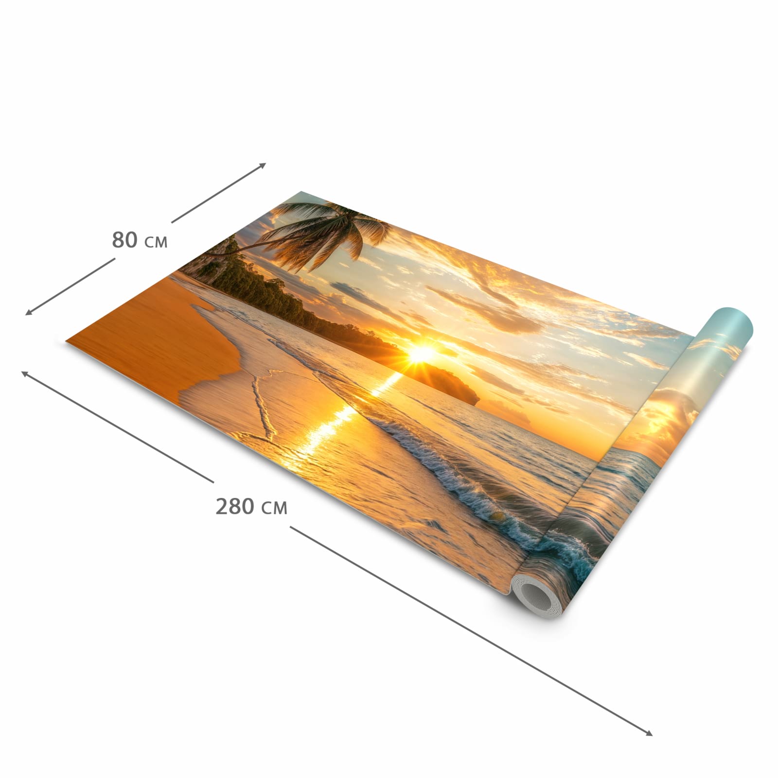 Geräuschdämpfender waschbarer Küchenläufer mit Motiv Strand von Sonnenuntergang in der Größe 90x240 cm