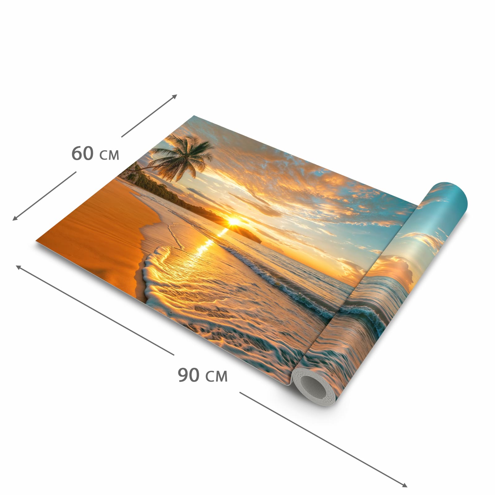 Formstabiler waschbarer Küchenteppich mit Motiv Strand von Sonnenuntergang in der Grösse 90x240 cm