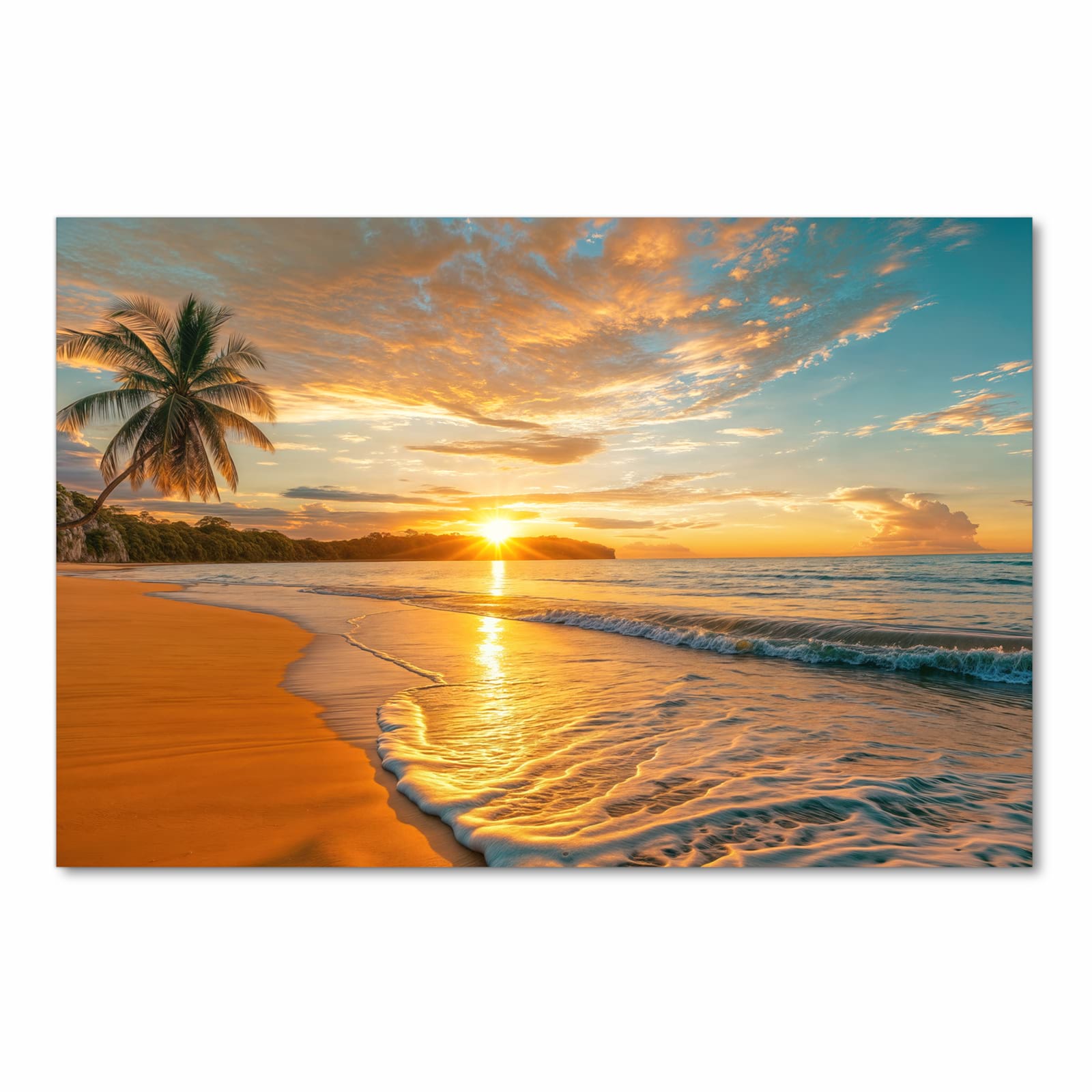 Küchenteppich mit Motiv Strand von Sonnenuntergang in Frontansicht für sicheres Aufbewahren