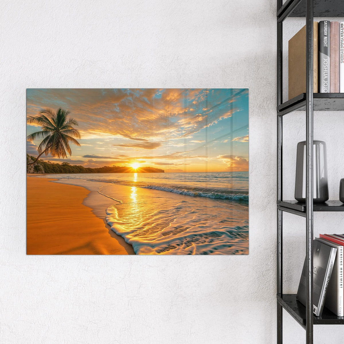 9 Größen – von 30 × 30 bis 120 × 90 cm – Glas Magnettafel - Palme am Abendstrand
