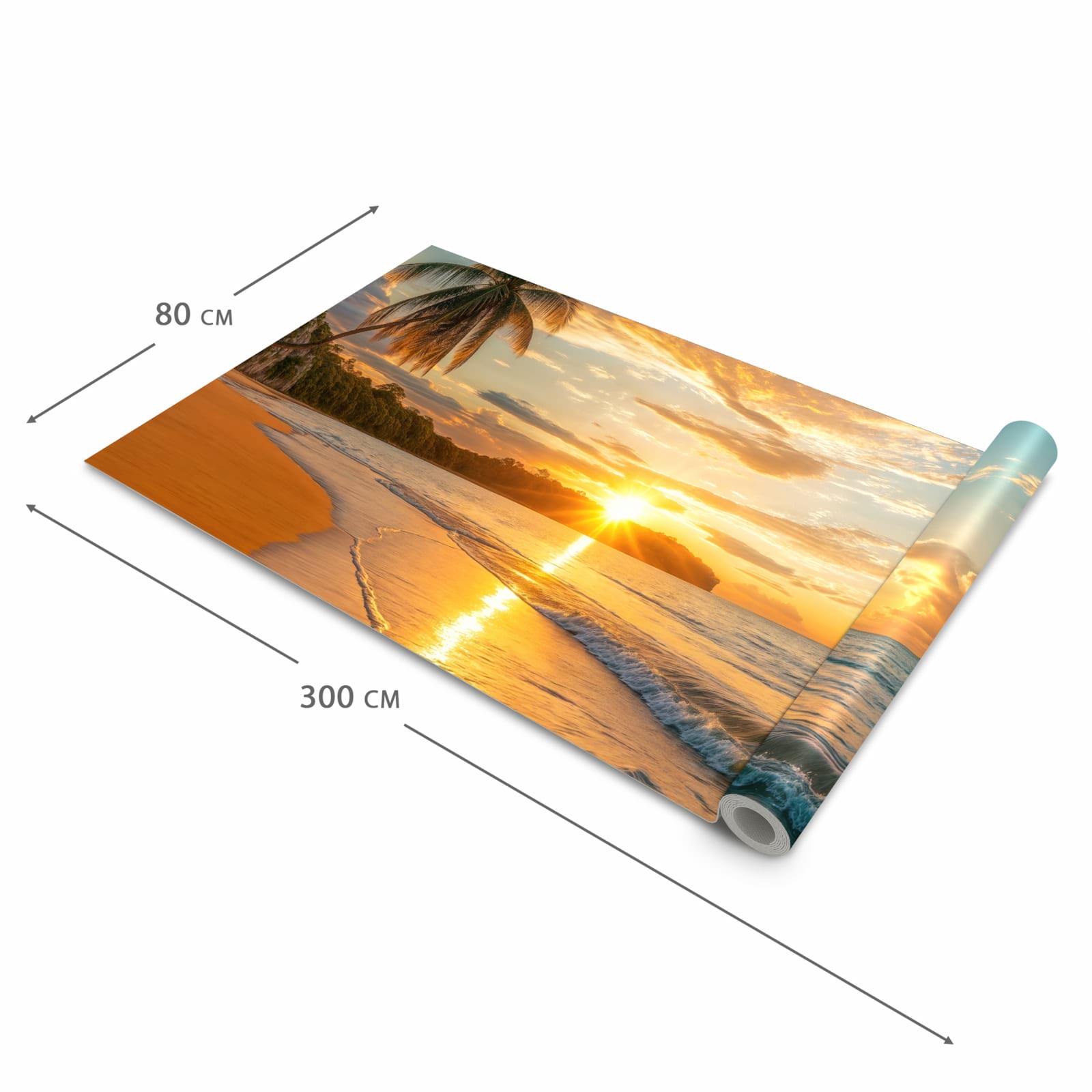 Abriebfester rutschfester Küchenläufer mit Motiv Strand von Sonnenuntergang in der Größe 90x240 cm