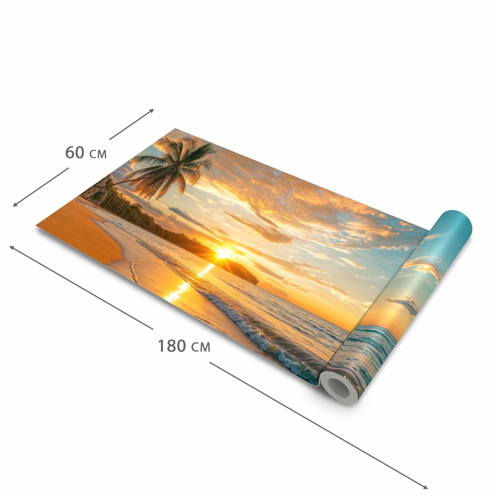 Bodenschonender Küchenteppich mit Motiv Strand von Sonnenuntergang in der Grösse 90x240 cm, waschbar