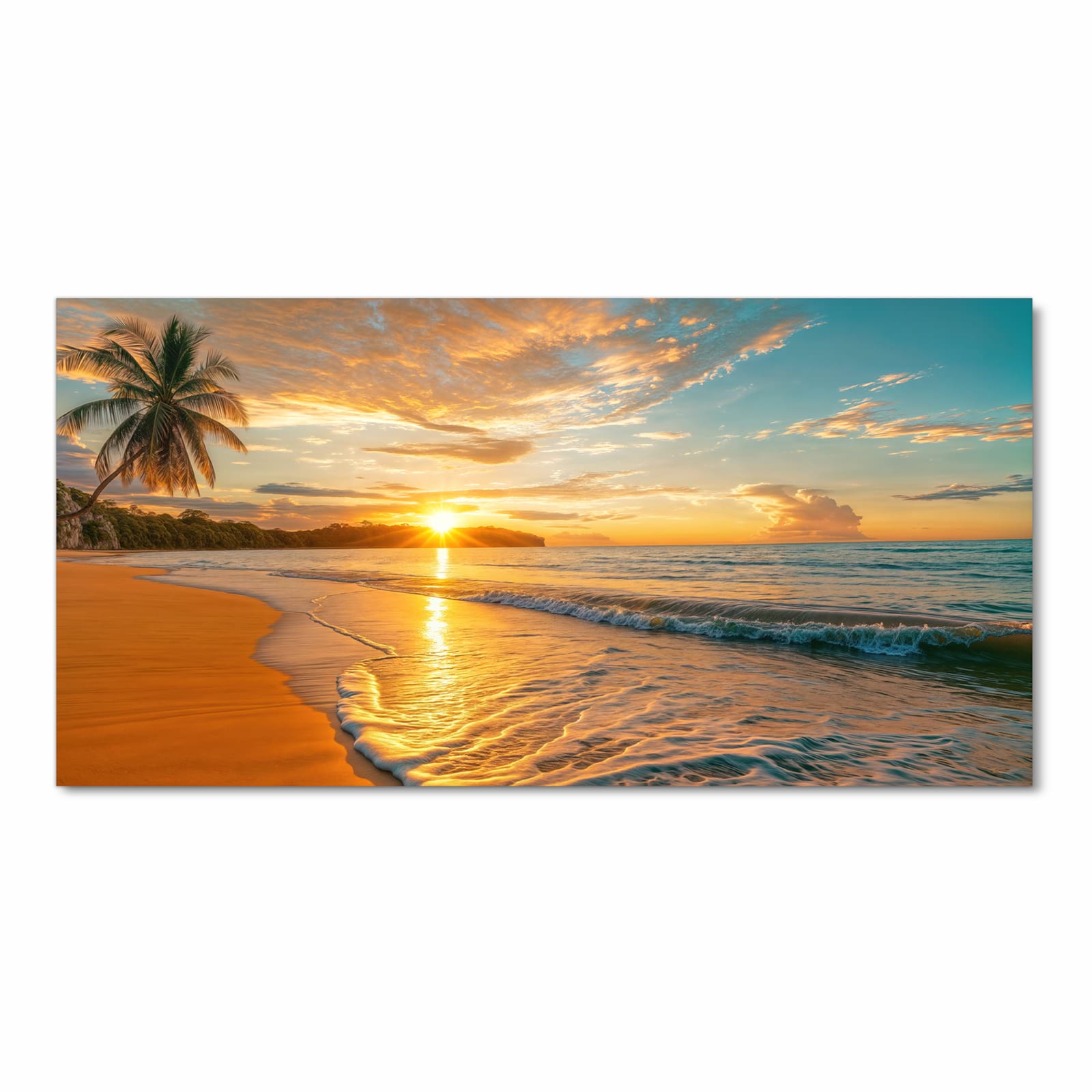 Feuchtigkeitsresistenter moderner Küchenläufer mit Motiv Strand von Sonnenuntergang in Frontansicht