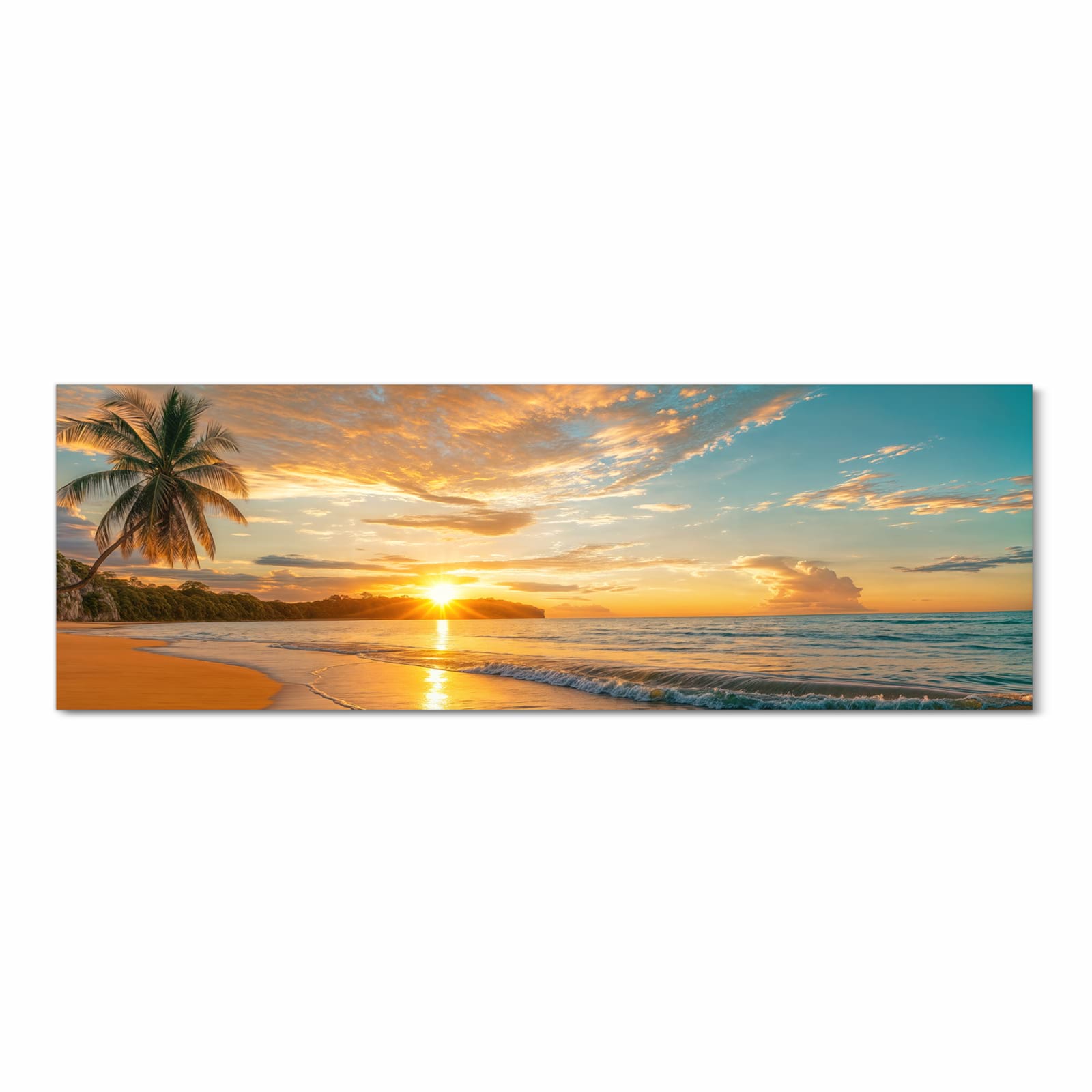 Waschbarer Küchenläufer mit Motiv Strand von Sonnenuntergang in Frontansicht für Ordnung