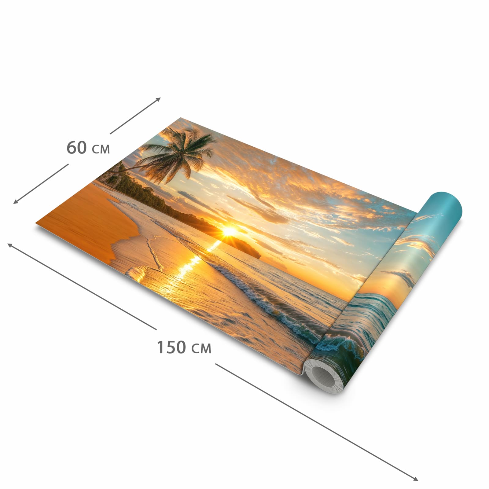 Feuchtigkeitsresistenter Küchenteppich mit Motiv Strand von Sonnenuntergang in der Größe 90x240 cm