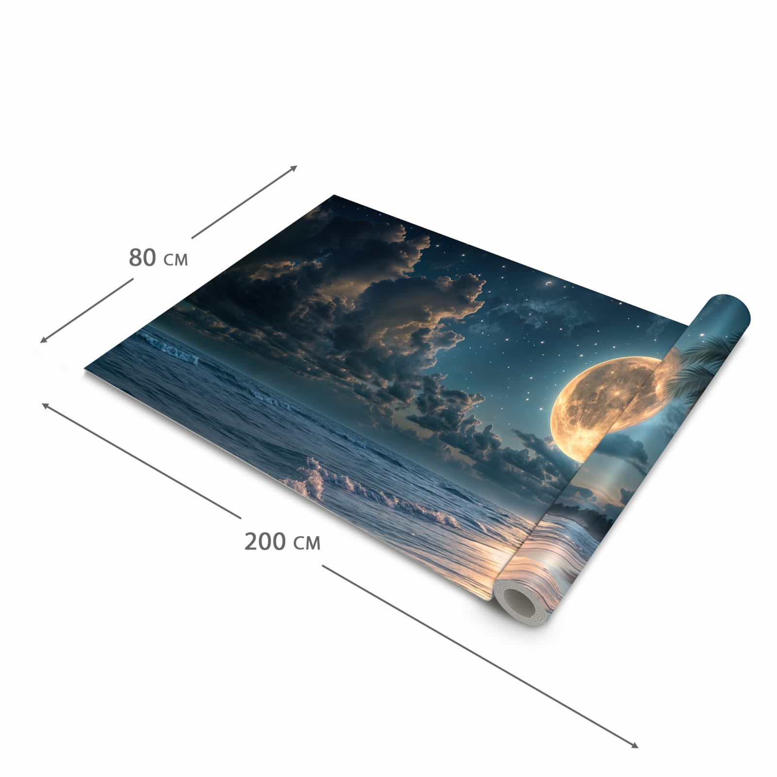 Pflegeleichter rutschfester Küchenteppich mit Motiv Mondnacht am Strand in der Grösse 90x240 cm