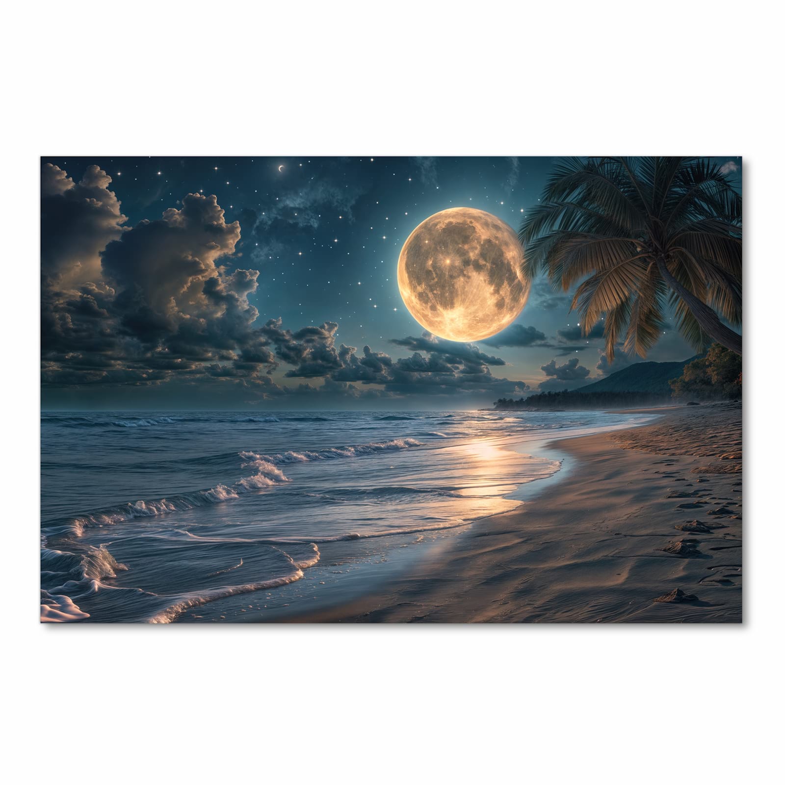 Hygienischer rutschfester Küchenläufer mit Motiv Mondnacht am Strand in Frontansicht