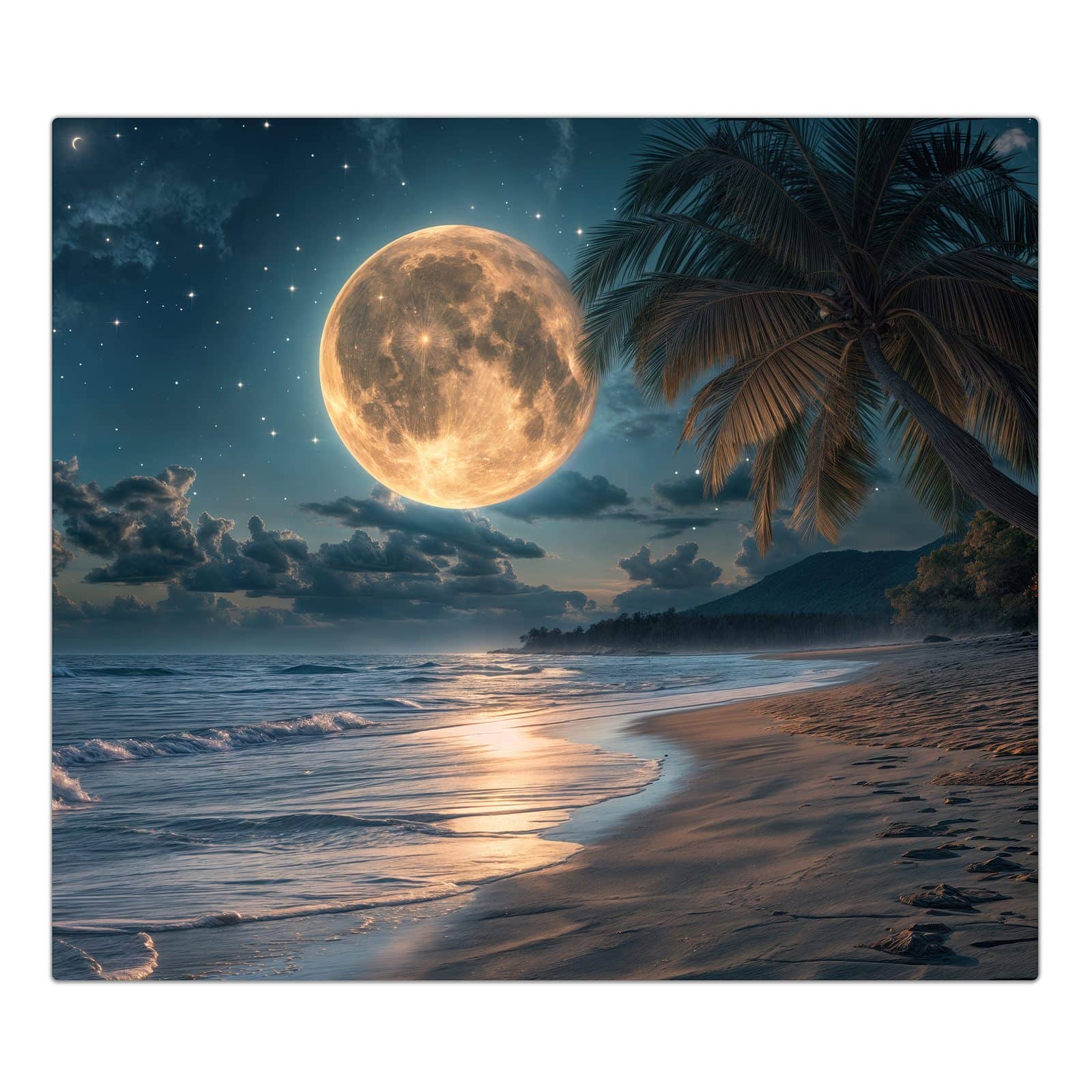 1-teilige Herdabdeckplatte aus Glas mit Mondnacht am Strand-Motiv in der Frontansicht #grösse_1-Teilig (60x52cm)