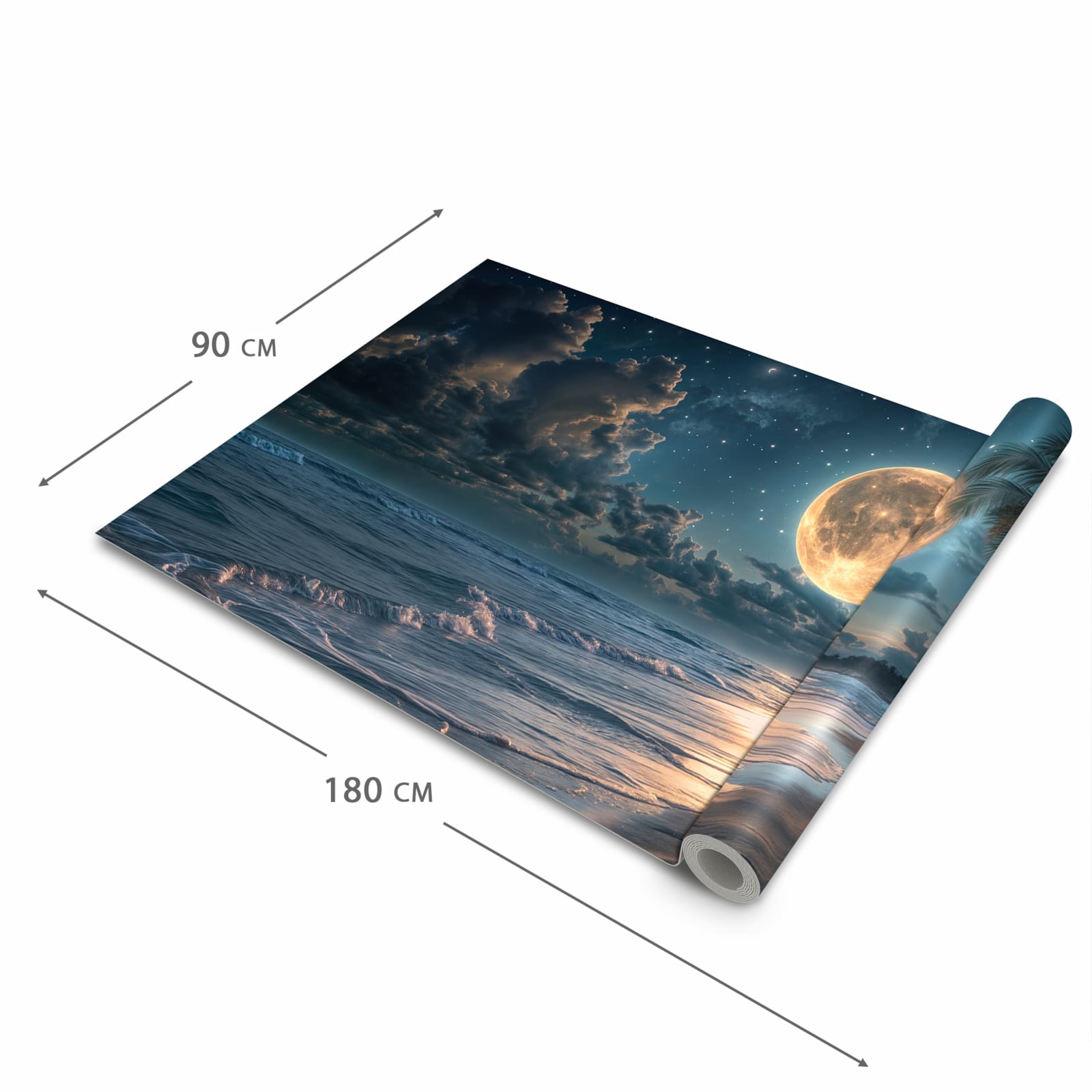 Waschbarer Küchenteppich mit Motiv Mondnacht am Strand in der Grösse 90x240 cm