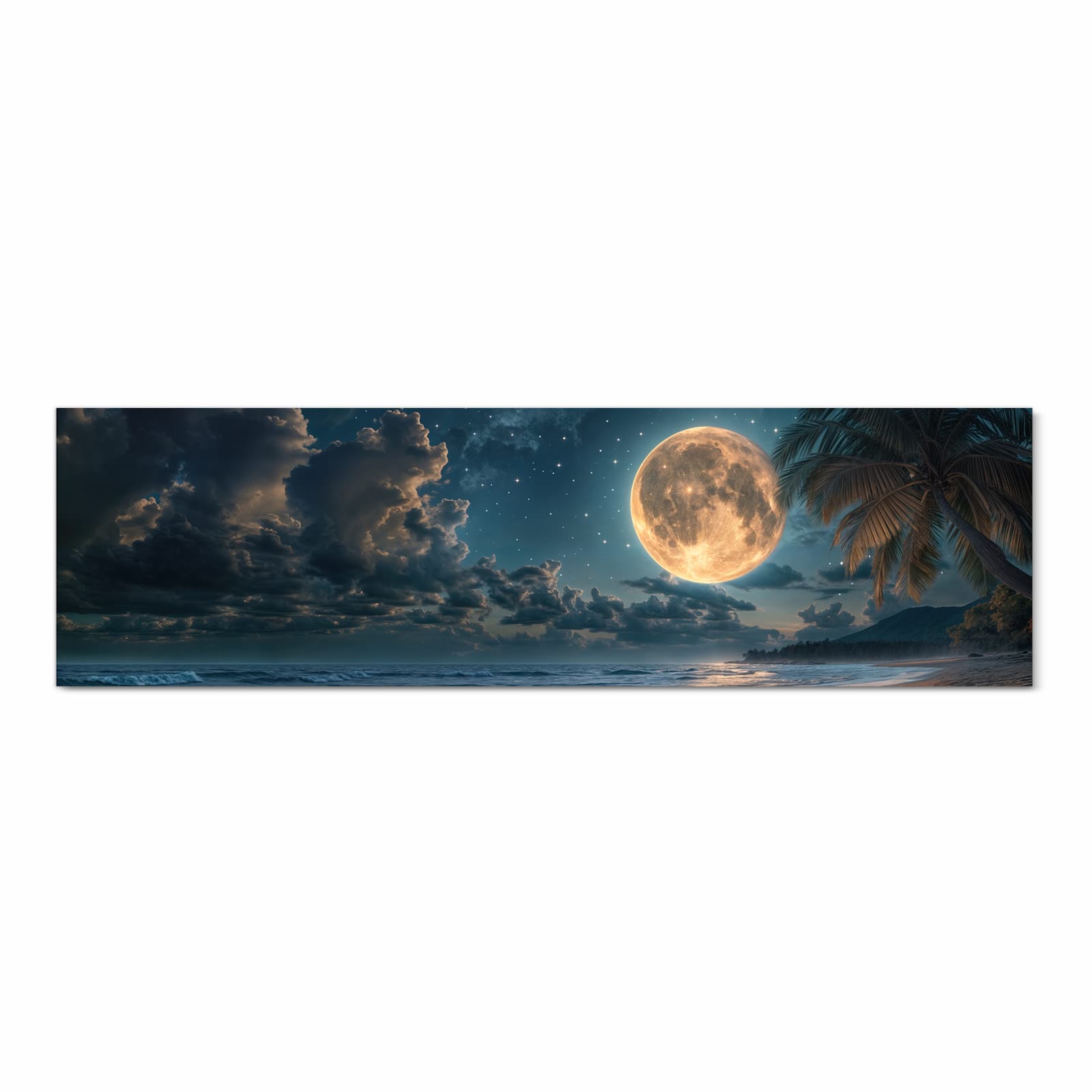 Waschbarer rutschfester Küchenläufer mit Motiv Mondnacht am Strand in Frontansicht