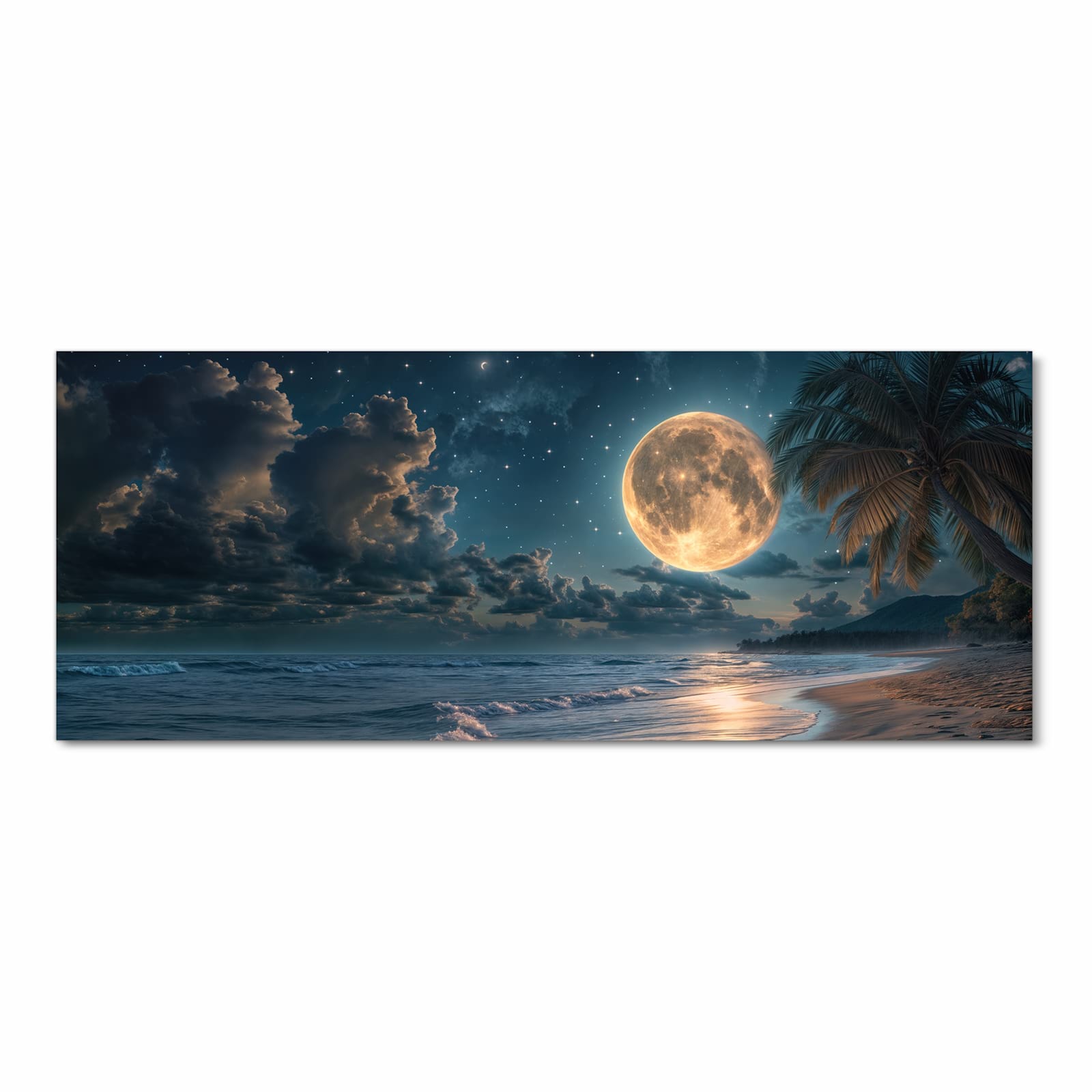 Pflegeleichter rutschfester Küchenteppich mit Motiv Mondnacht am Strand in Frontansicht