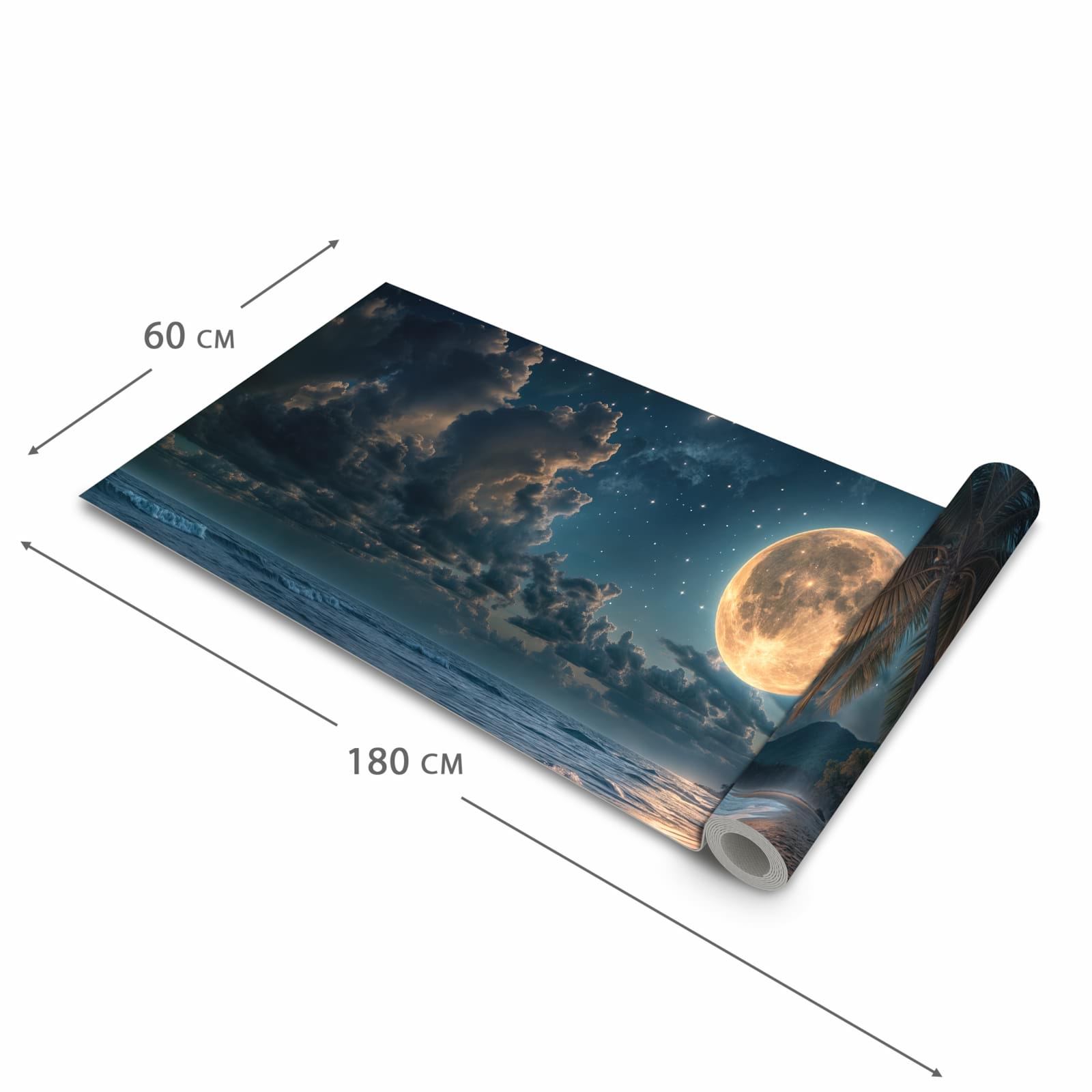 Langlebiger dünner Küchenteppich mit Motiv Mondnacht am Strand in der Grösse 90x240 cm