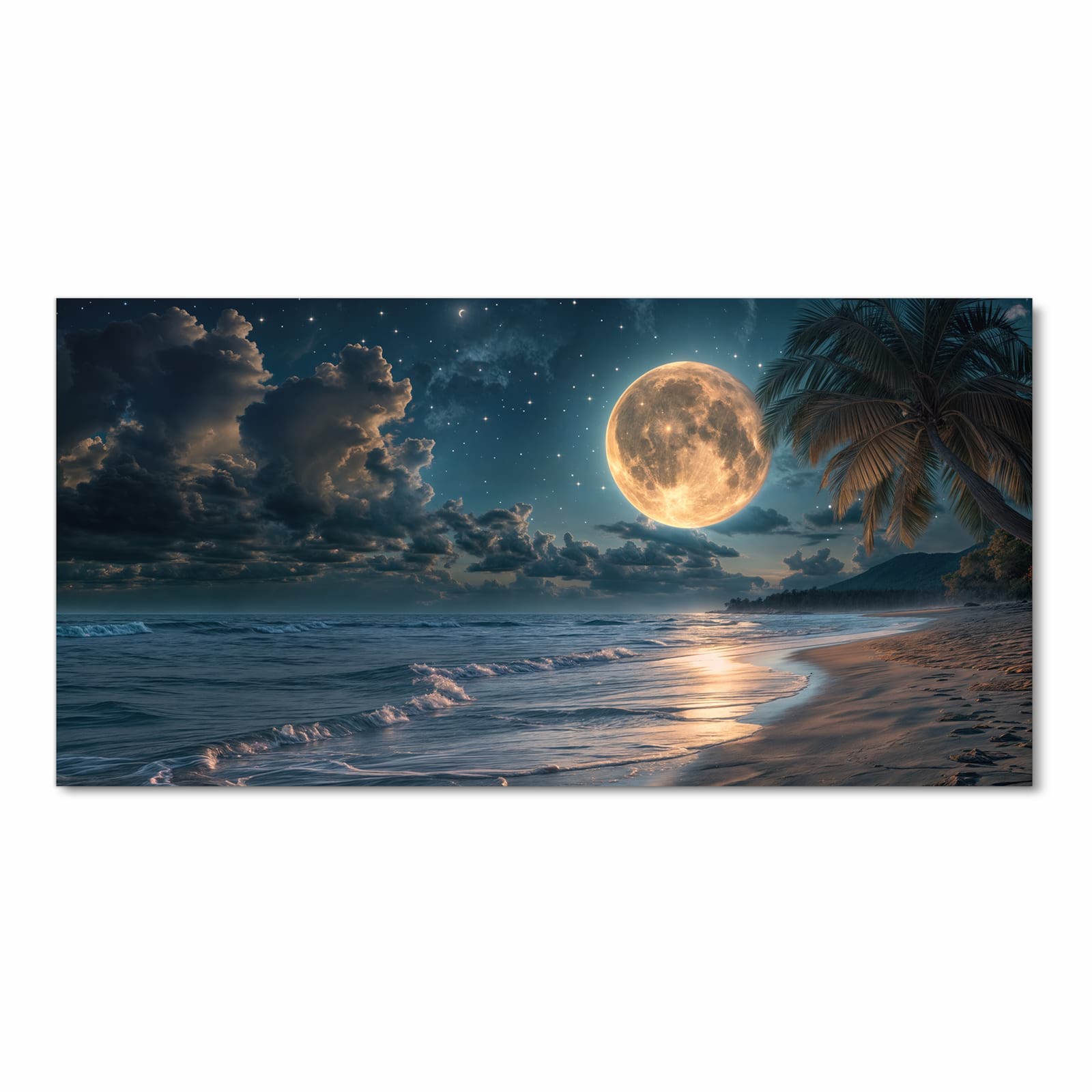 Flacher großer Küchenteppich mit Motiv Mondnacht am Strand in Frontansicht