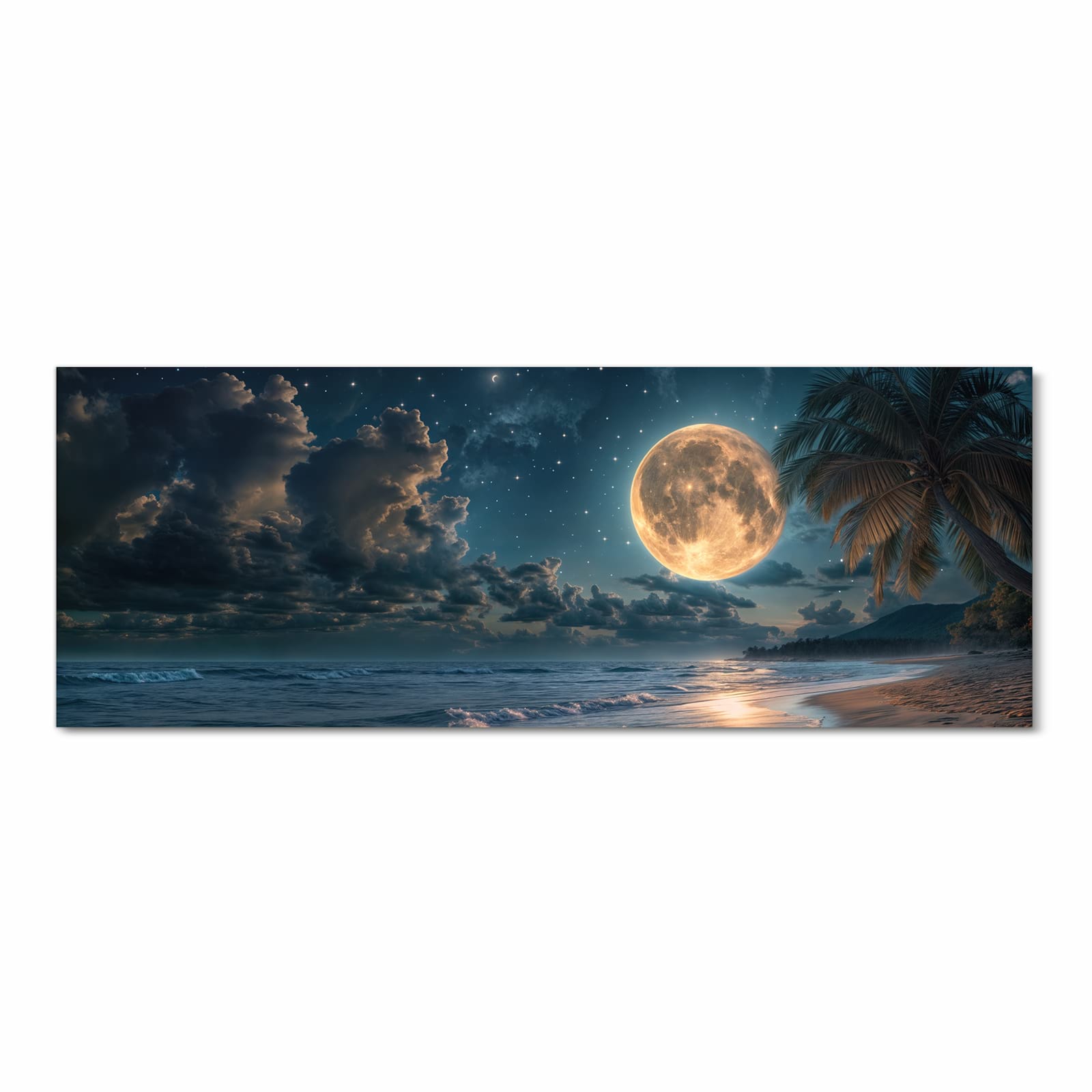 Rutschfester Küchenläufer mit Motiv Mondnacht am Strand in Frontansicht für sicheren Stand