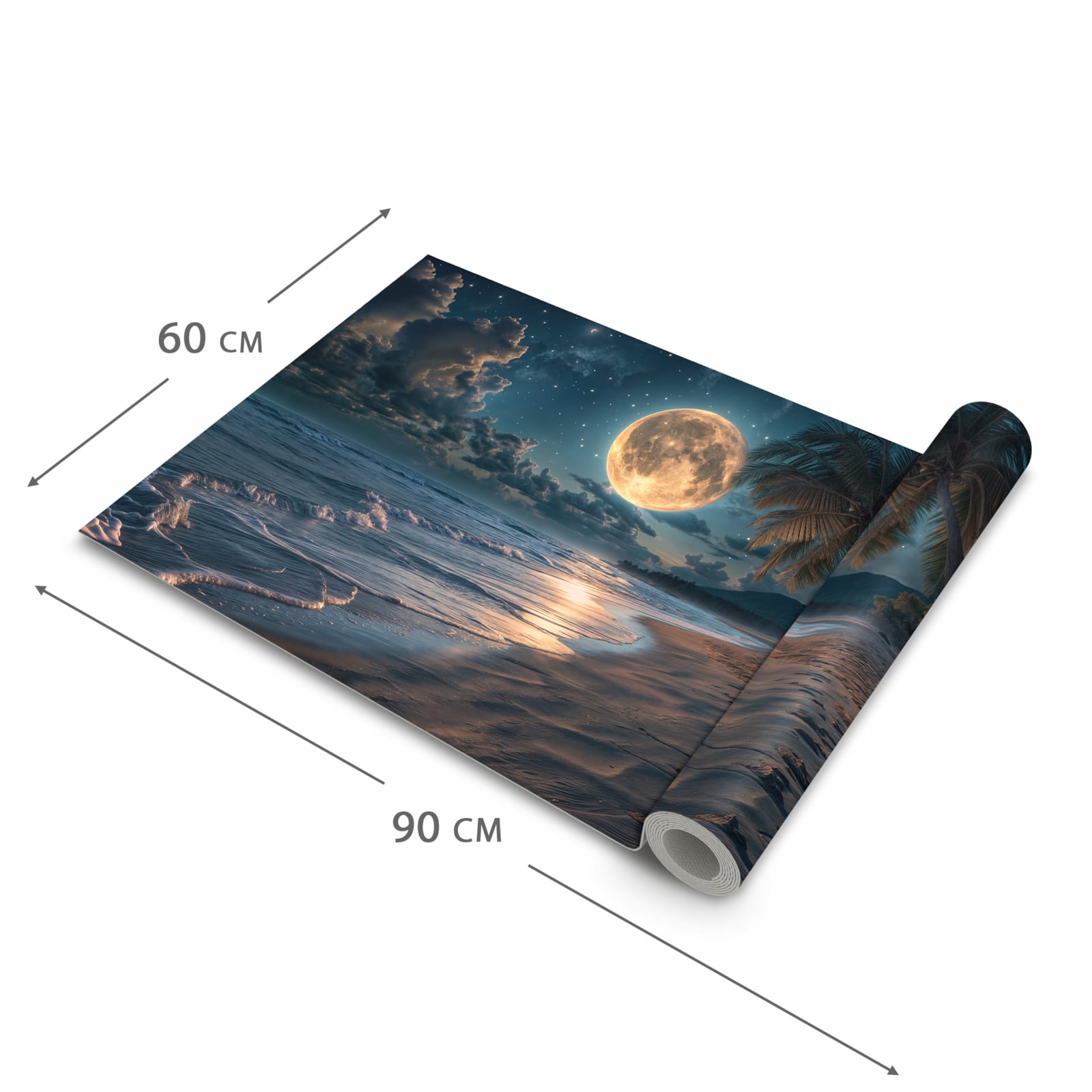 Rutschfester waschbarer Teppich Esstisch mit Motiv Mondnacht am Strand in der Grösse 90x240 cm