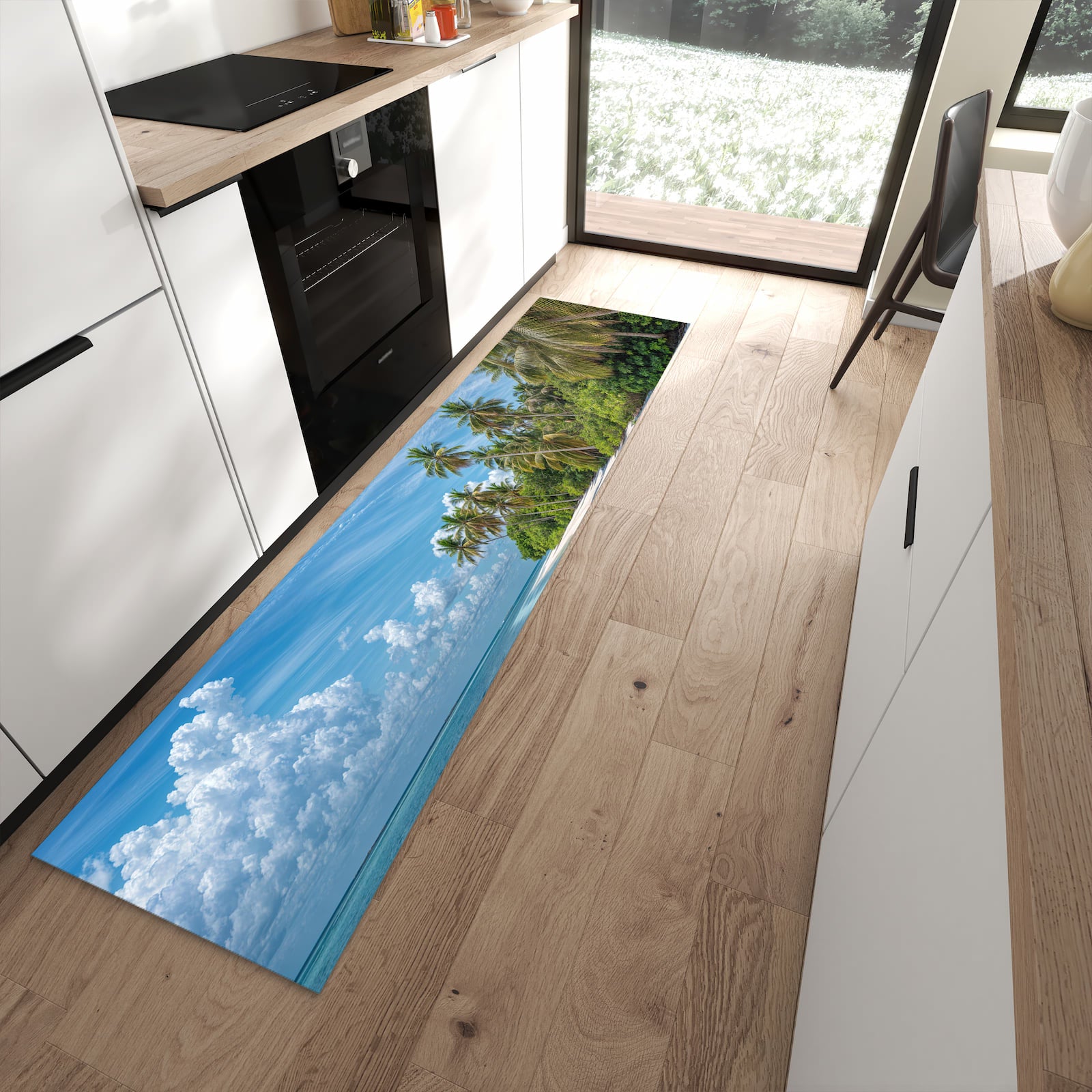 Rutschfester Küchenteppich mit Motiv Strand von Tropischer für angenehmes Stehen in moderner Küche