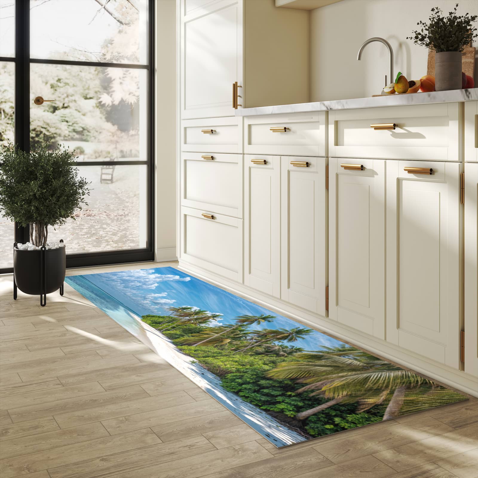 Abriebfester rutschfester Küchenläufer mit Motiv Strand von Tropischer in heller Küche